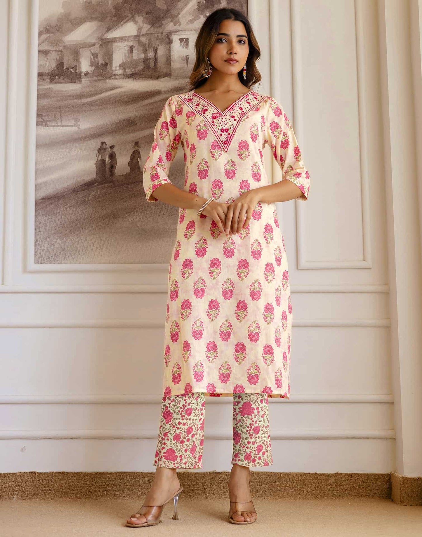 Cotton Printed Straight Kurta with Pant & Dupatta