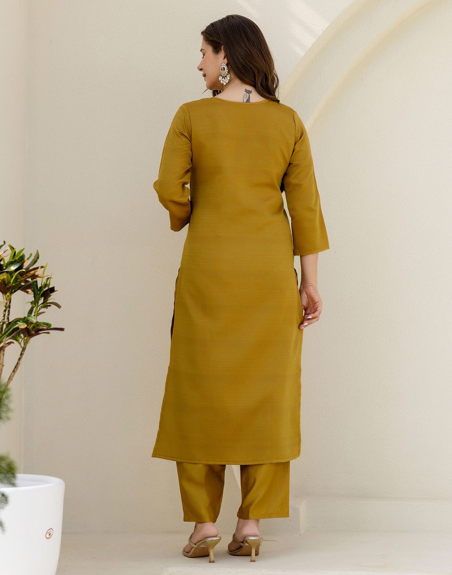 Silk Embroidered Straight Kurta with Pant & Dupatta