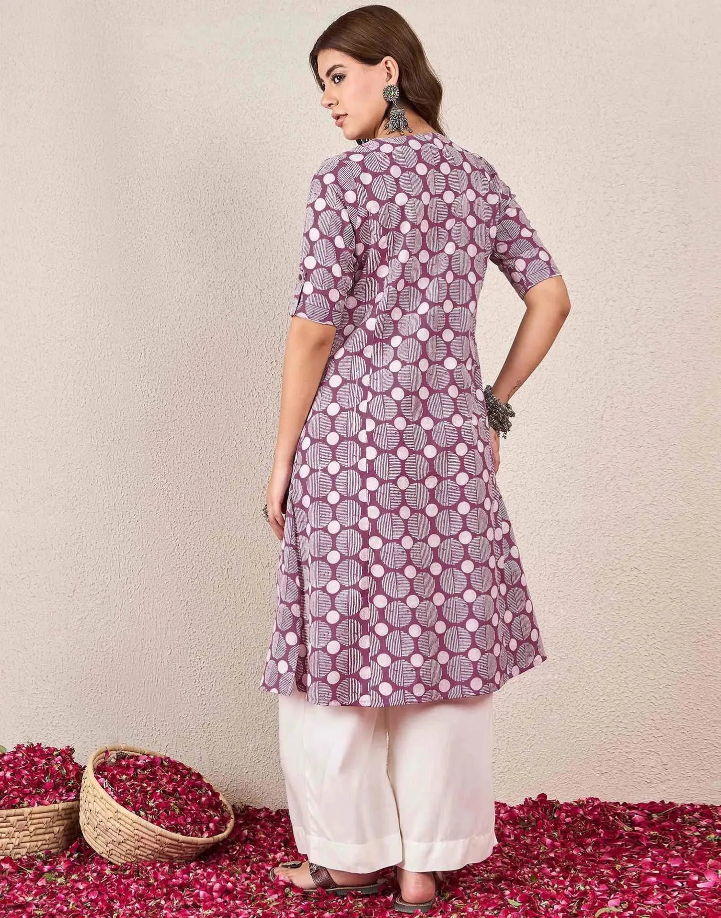 Cotton Printed A-line Round Neck Kurti