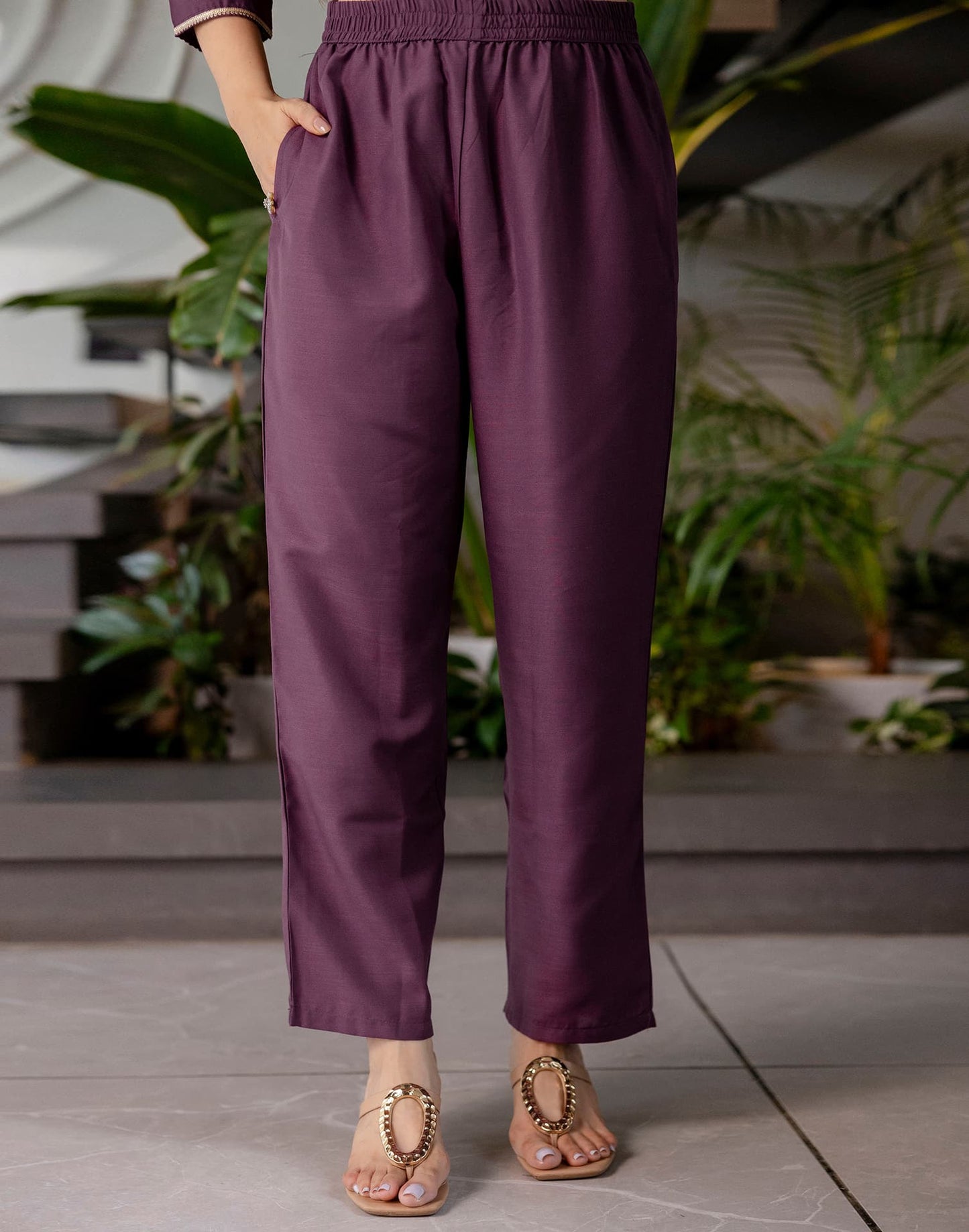 Cotton Blend Embroidered Straight Kurta with Pant & Dupatta