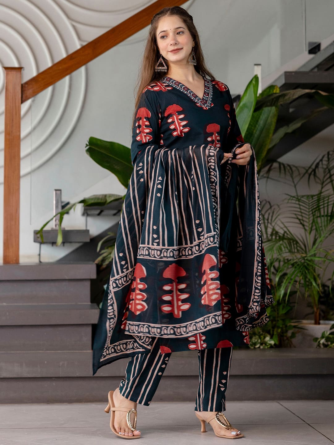Cotton Printed Straight Kurta with Pant & Dupatta