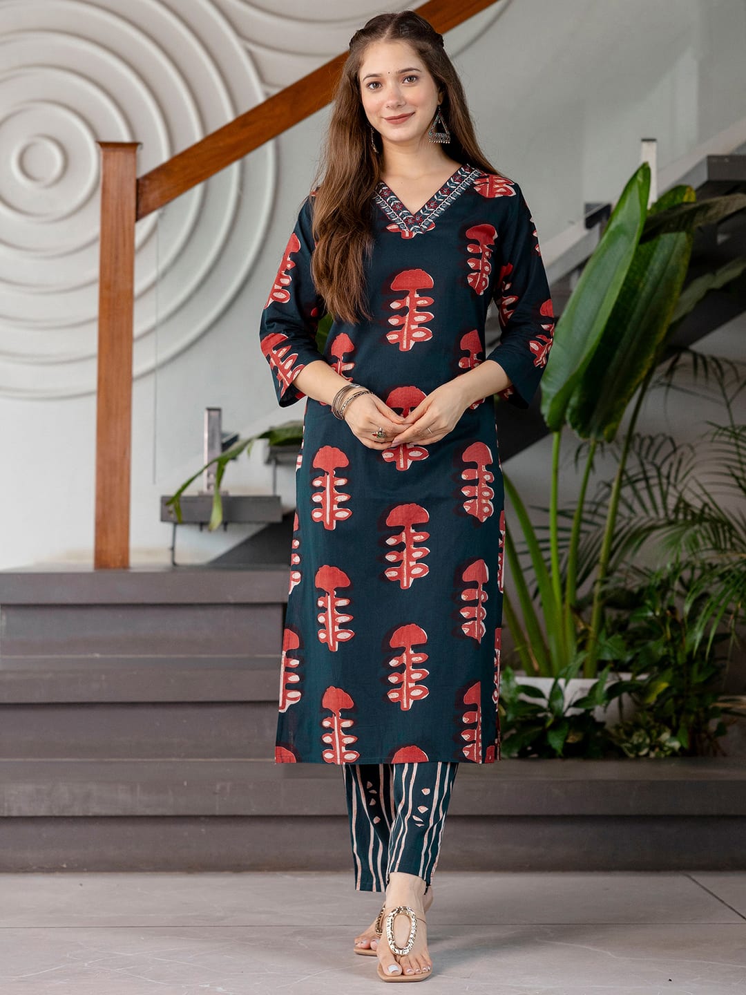 Cotton Printed Straight Kurta with Pant & Dupatta