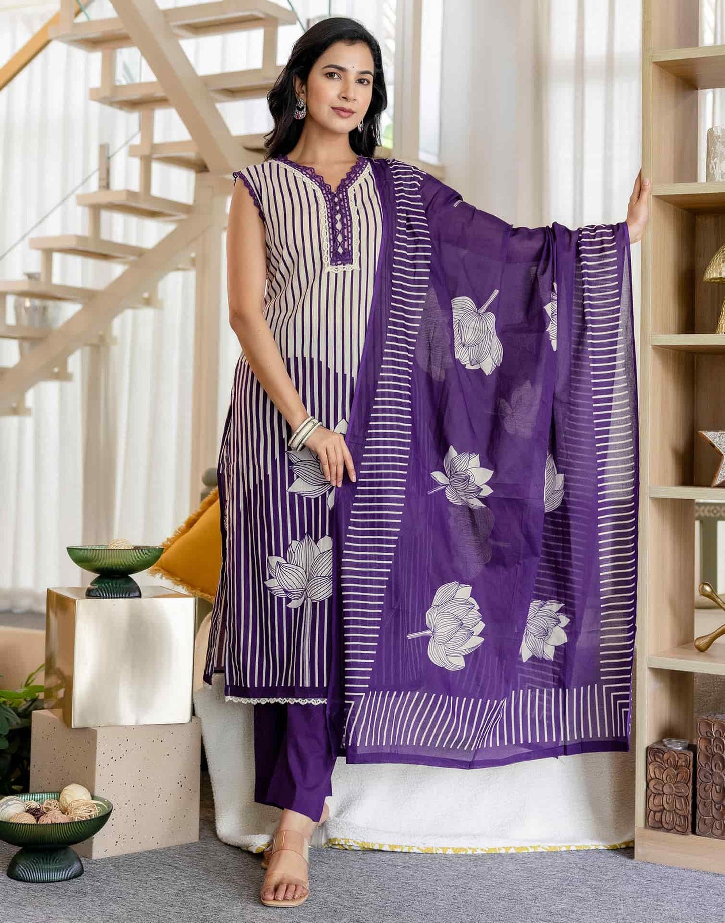 Cotton Printed Straight Kurta with Pant & Dupatta