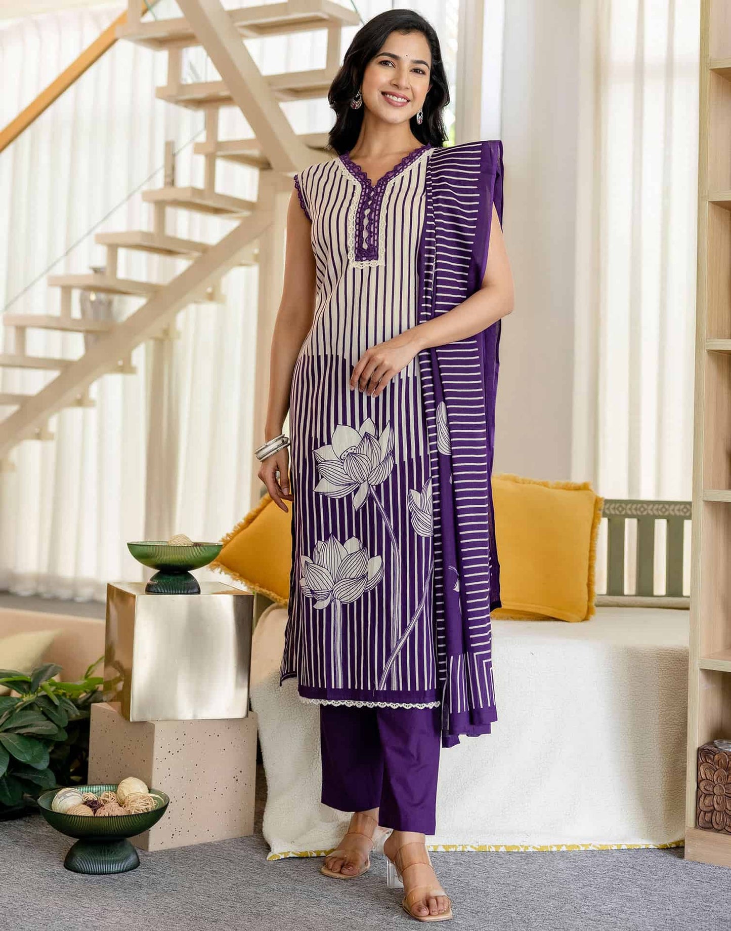 Cotton Printed Straight Kurta with Pant & Dupatta