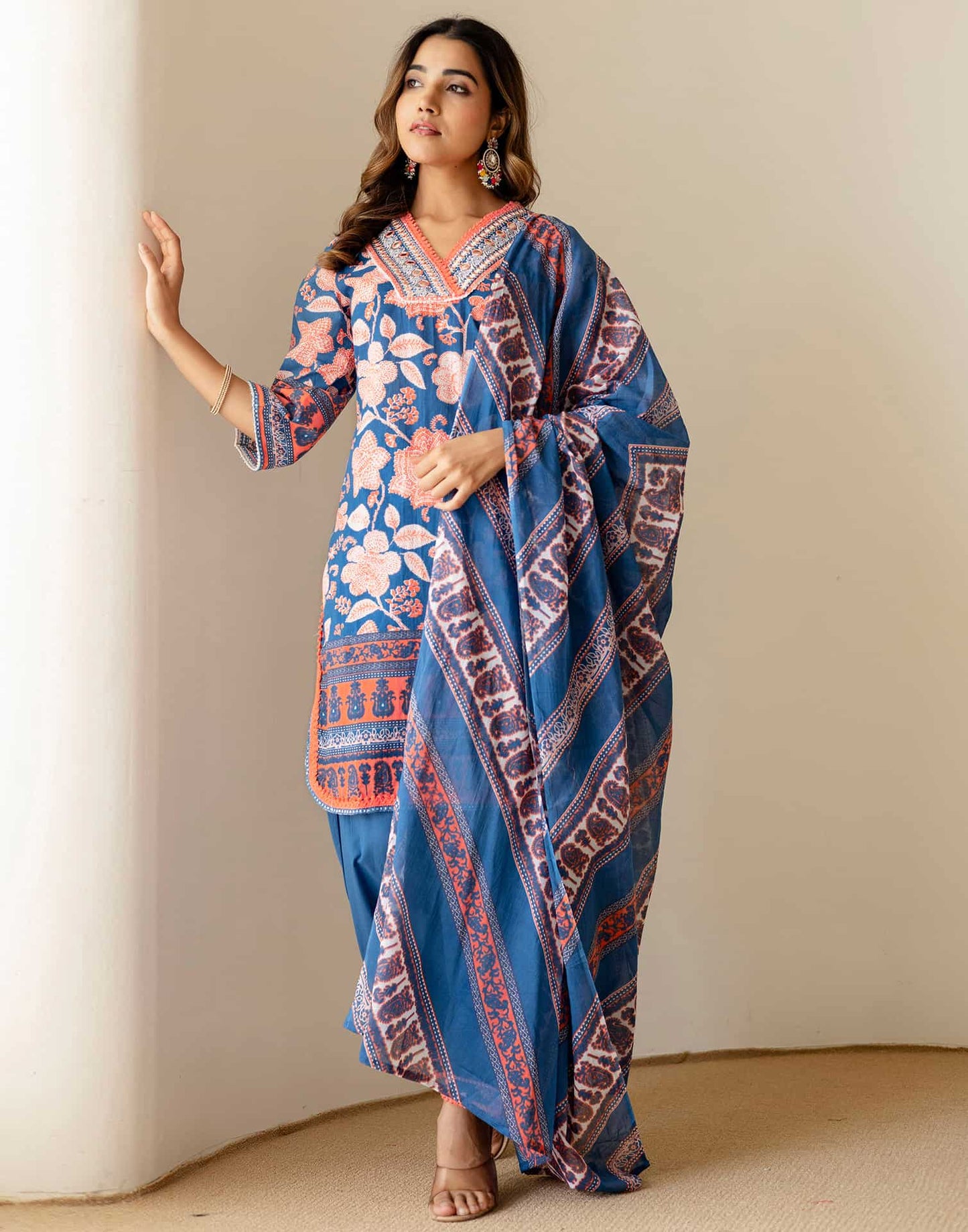 Cotton Printed Straight Kurta with Pant & Dupatta