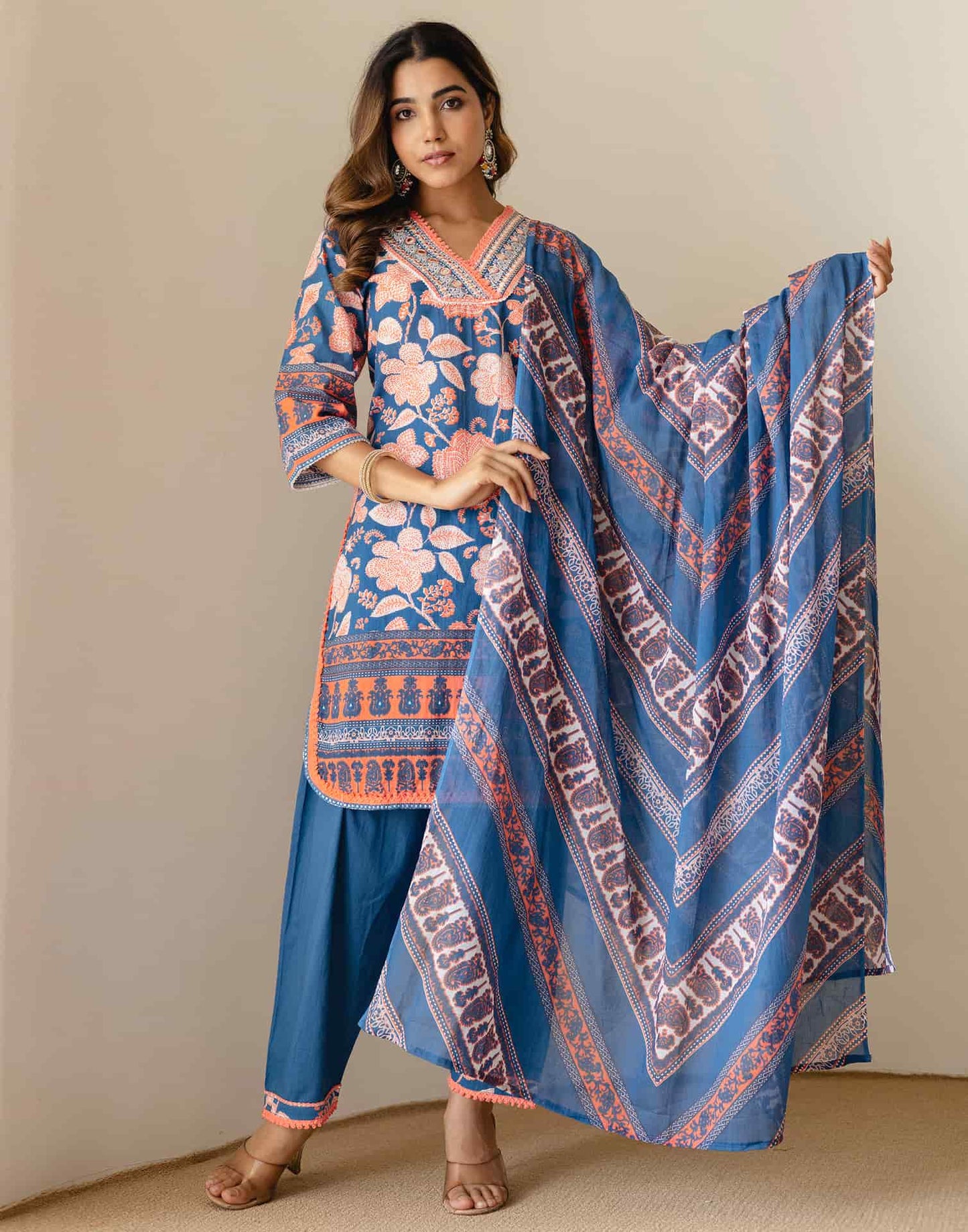 Cotton Printed Straight Kurta with Pant & Dupatta