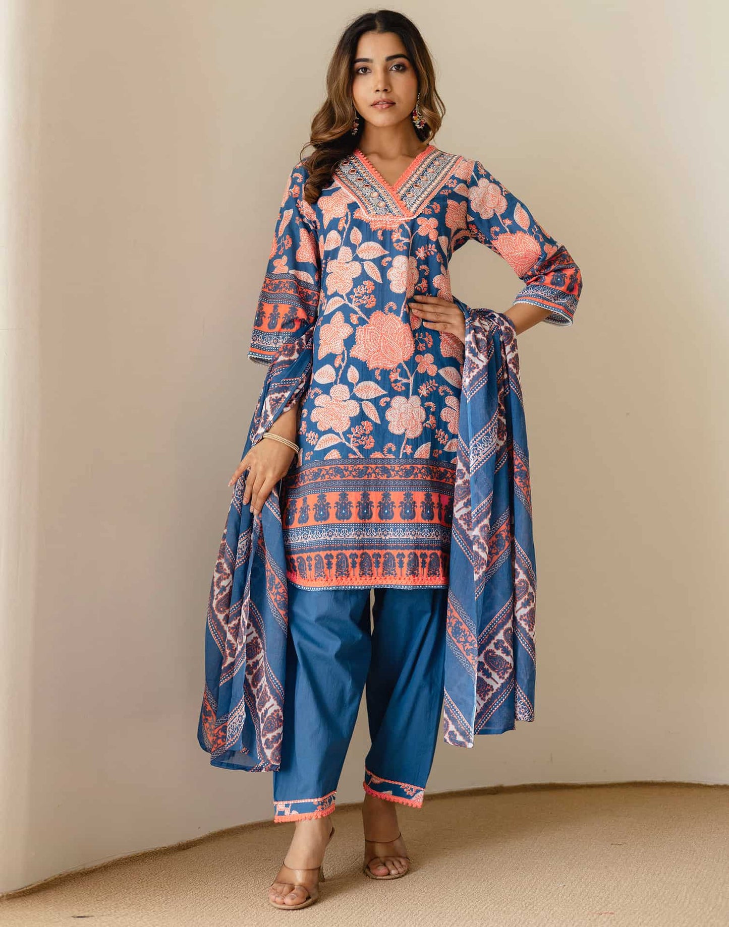 Cotton Printed Straight Kurta with Pant & Dupatta