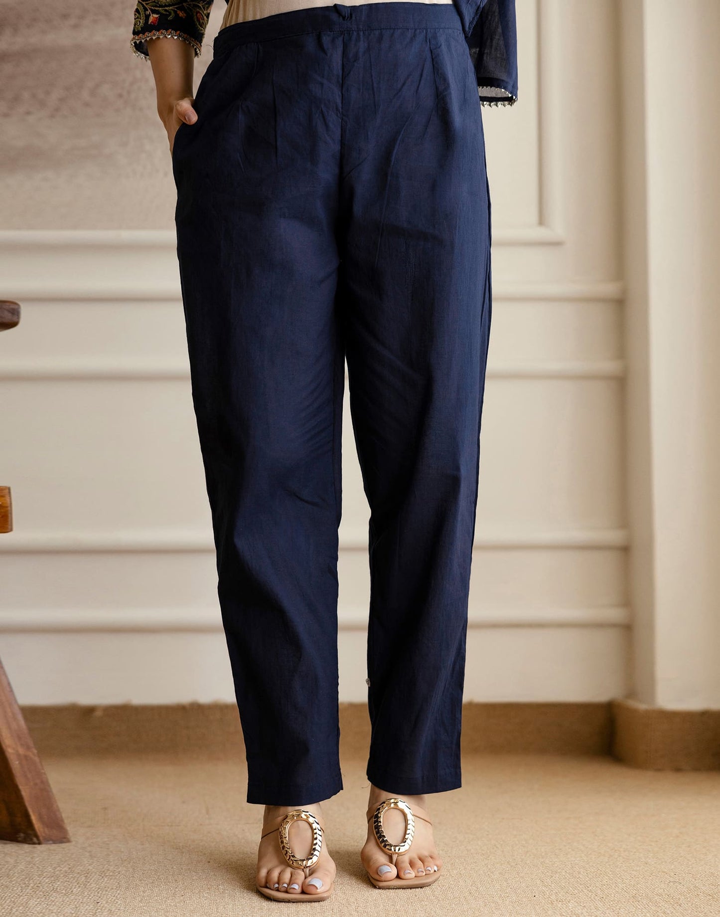 Affordable Blue Cotton Embroidered Anarkali Kurti Set