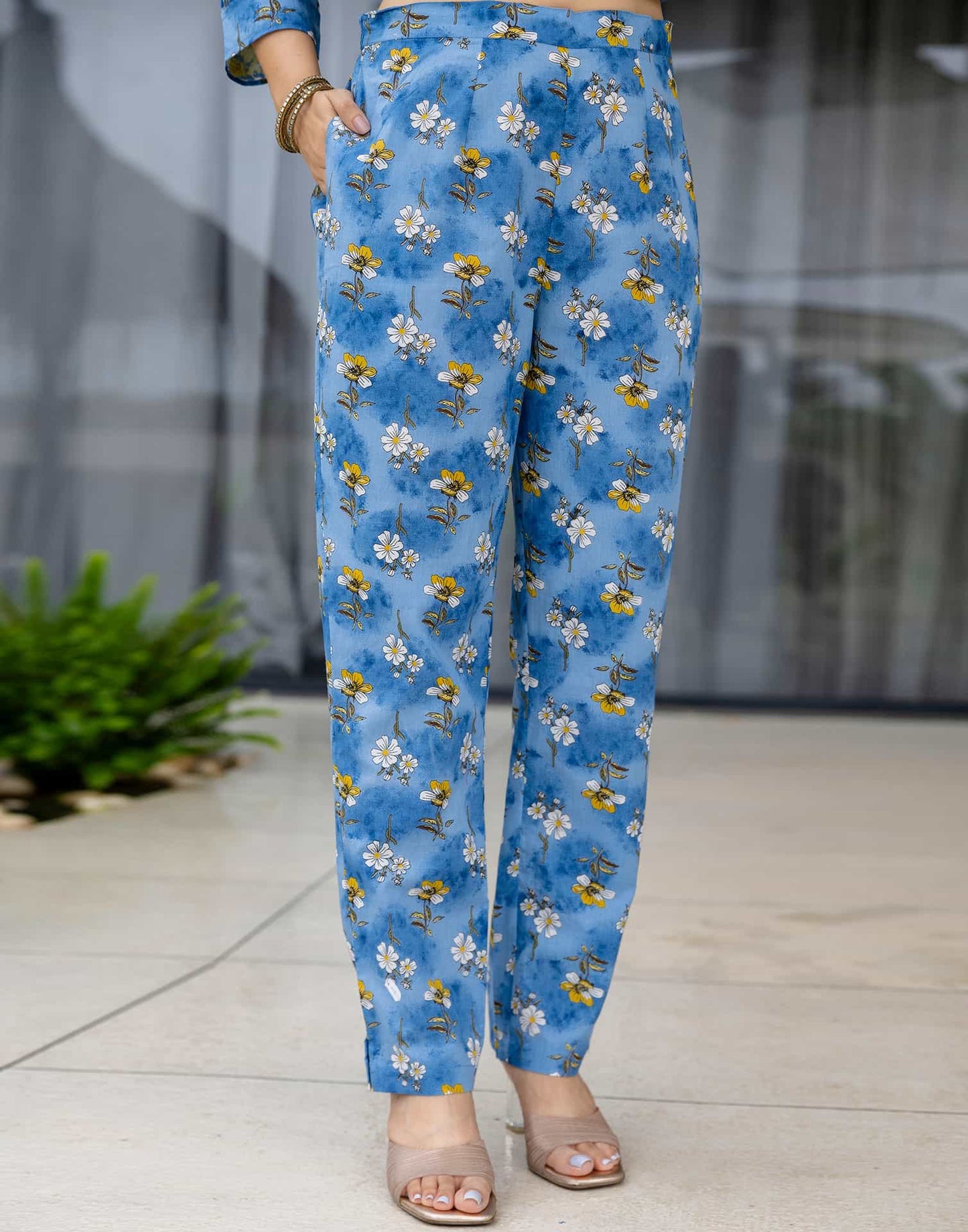 Affordable Blue Cotton Printed Straight Kurta Set with Pant & Dupatta under 799