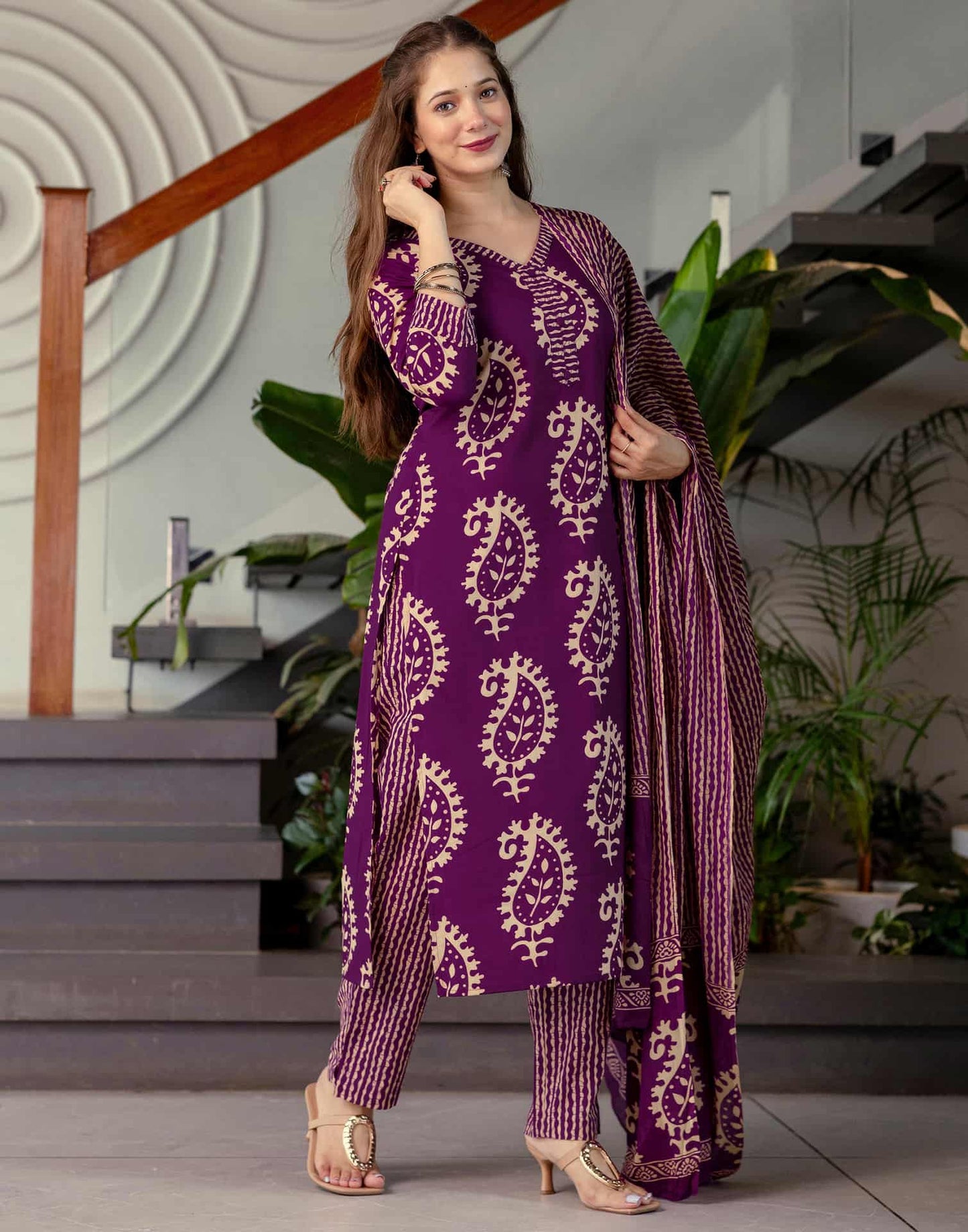 Cotton Printed Straight Kurta with Pant & Dupatta
