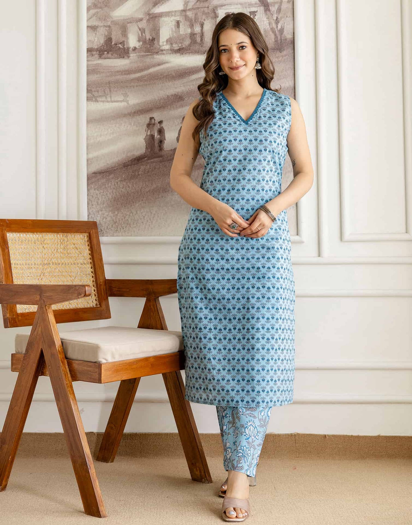 Cotton Printed Straight Kurta with Pant & Dupatta
