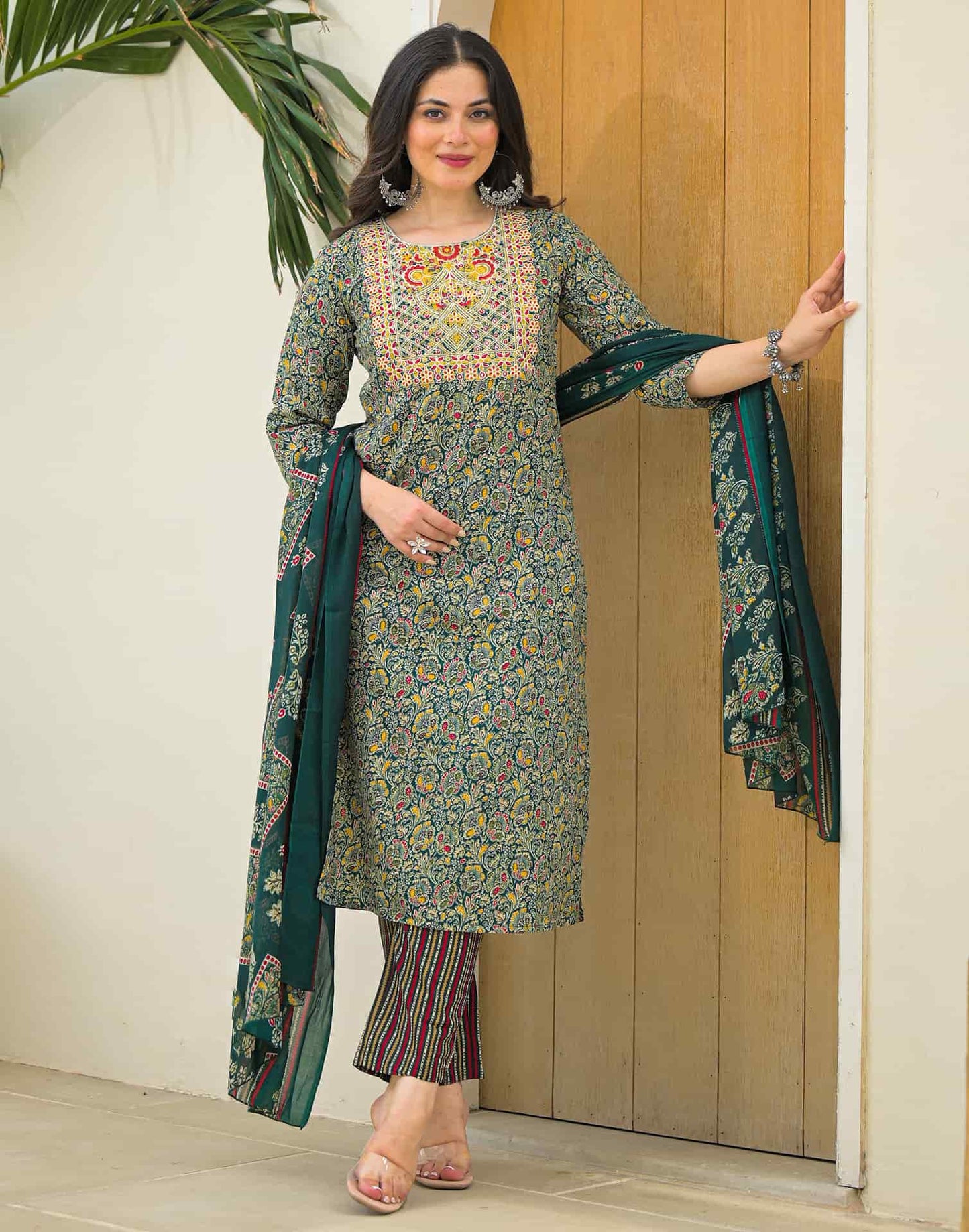 Cotton Printed Straight Kurta with Pant & Dupatta