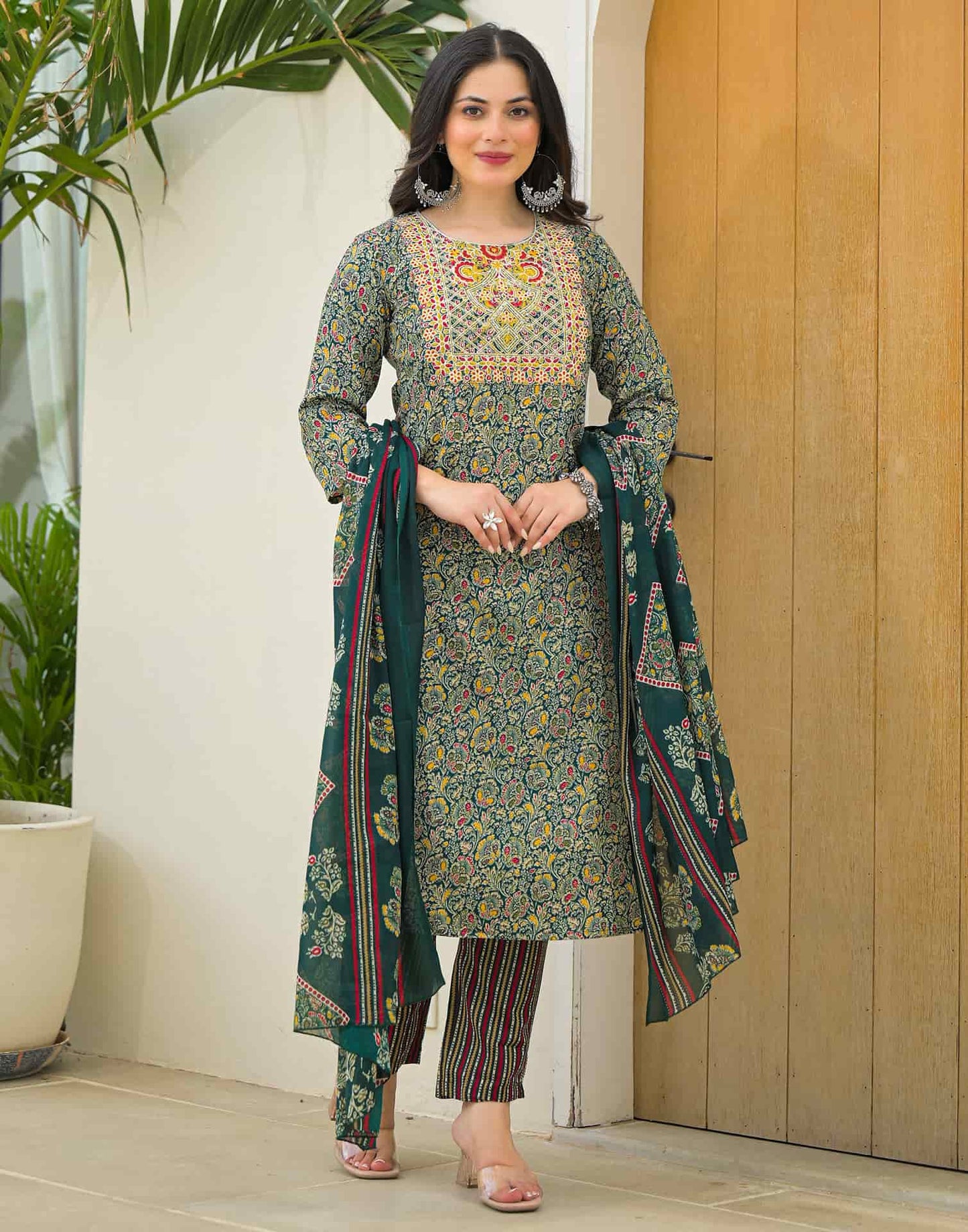 Cotton Printed Straight Kurta with Pant & Dupatta
