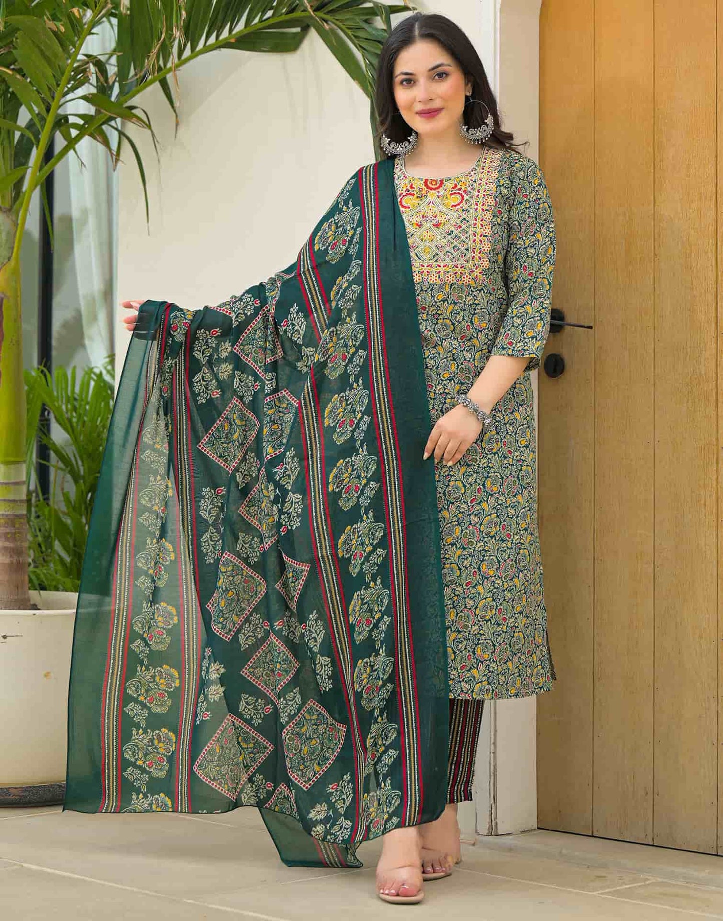 Cotton Printed Straight Kurta with Pant & Dupatta