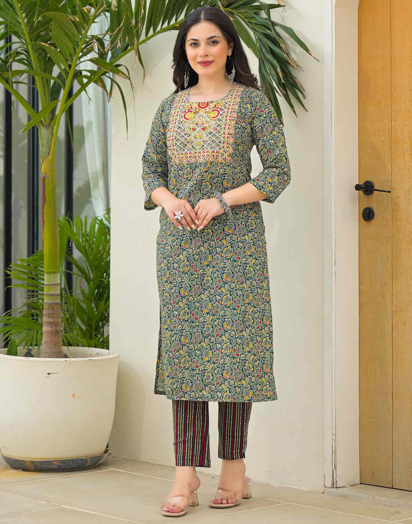 Cotton Printed Straight Kurta with Pant & Dupatta