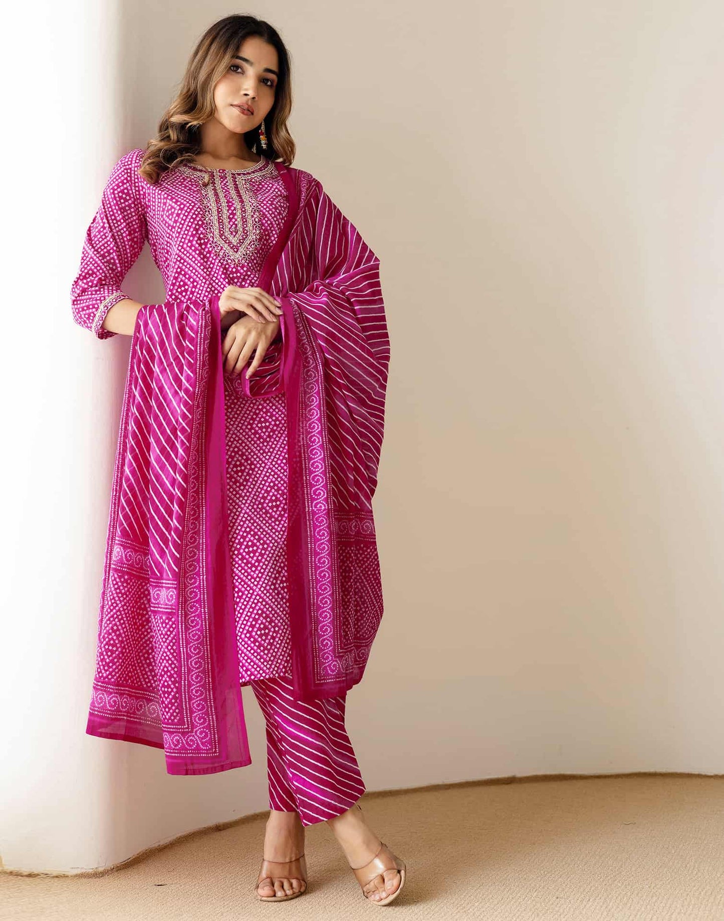 Cotton Printed Straight Kurta with Pant & Dupatta