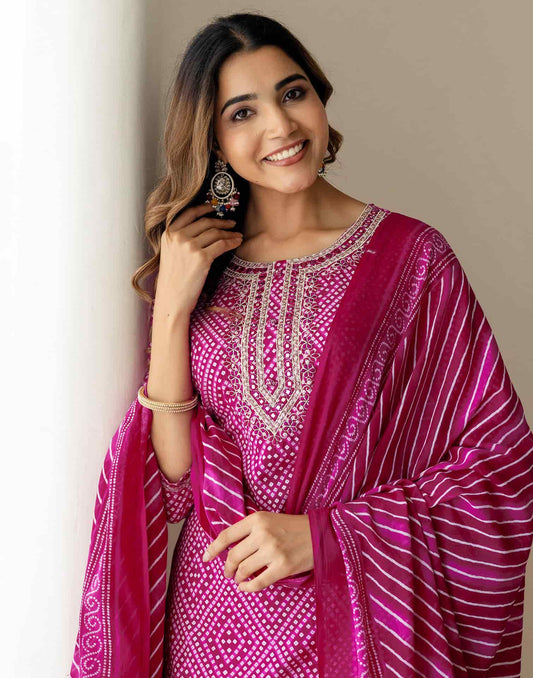 Pink Cotton Printed Kurta Set with Pant & Dupatta under 999