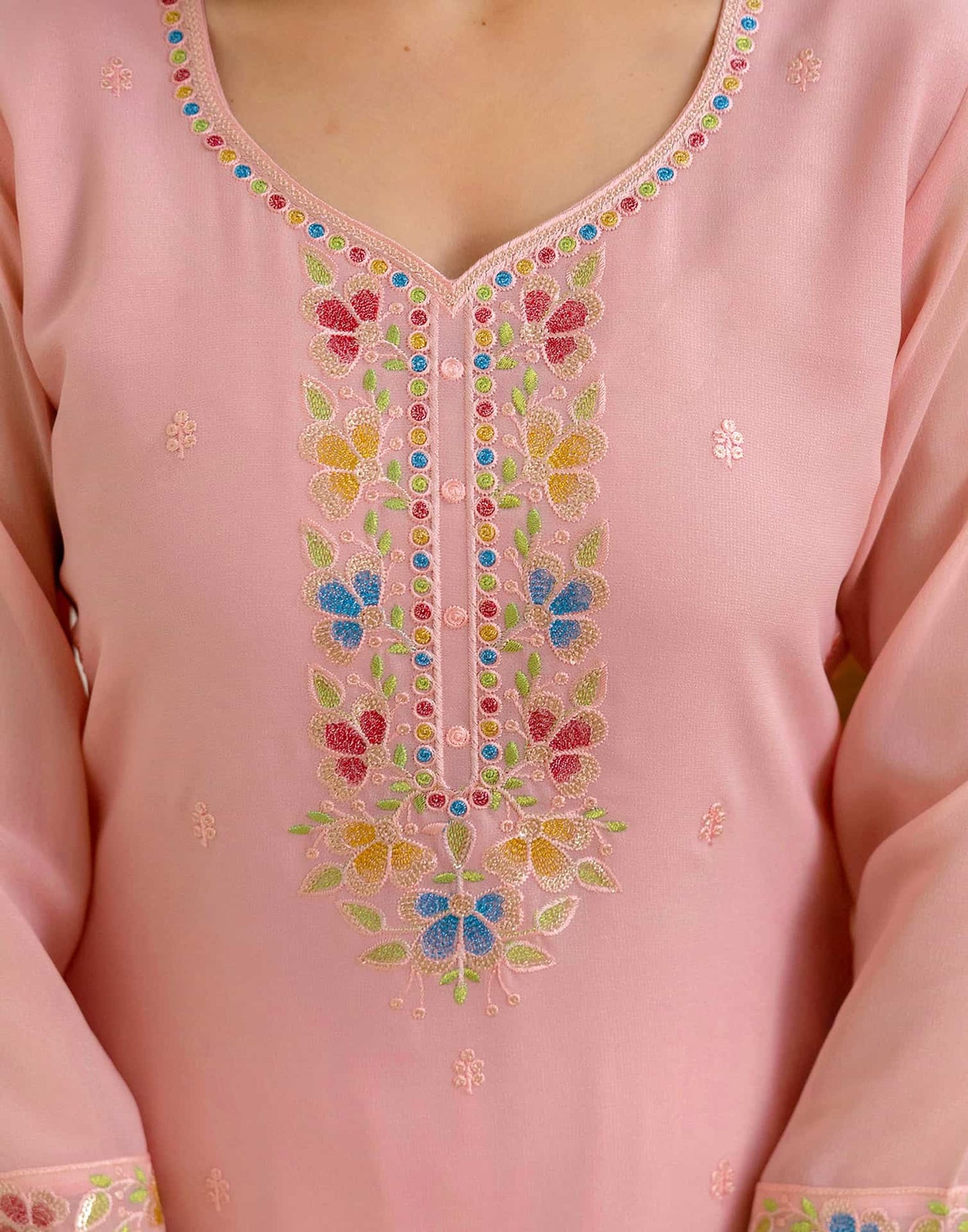 Georgette Embroidered Straight Kurta with Pant & Dupatta