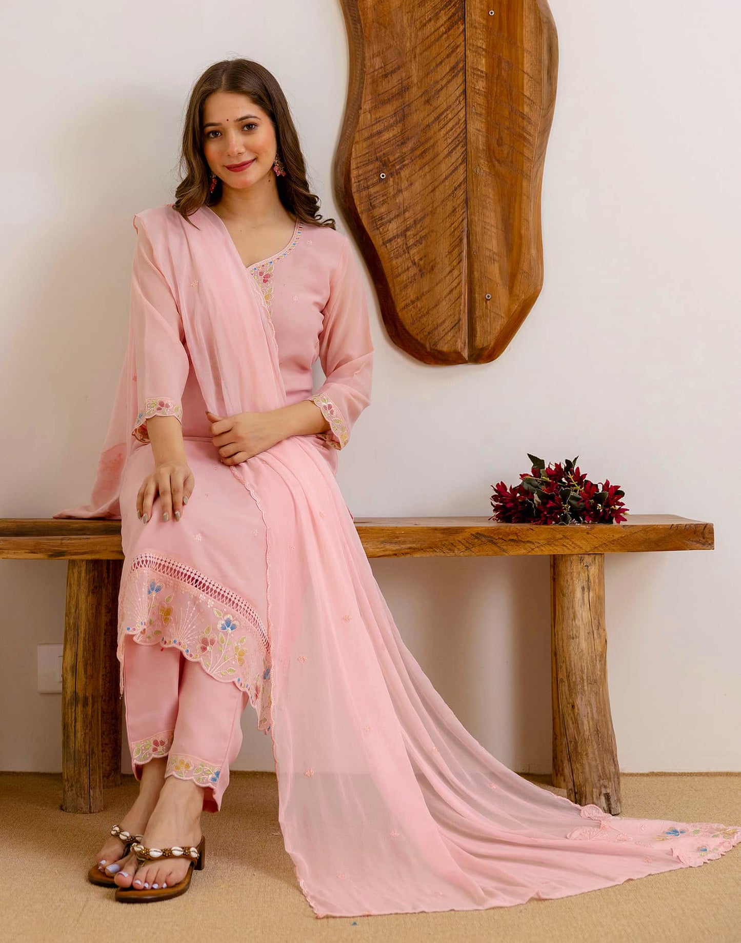 Georgette Embroidered Straight Kurta with Pant & Dupatta