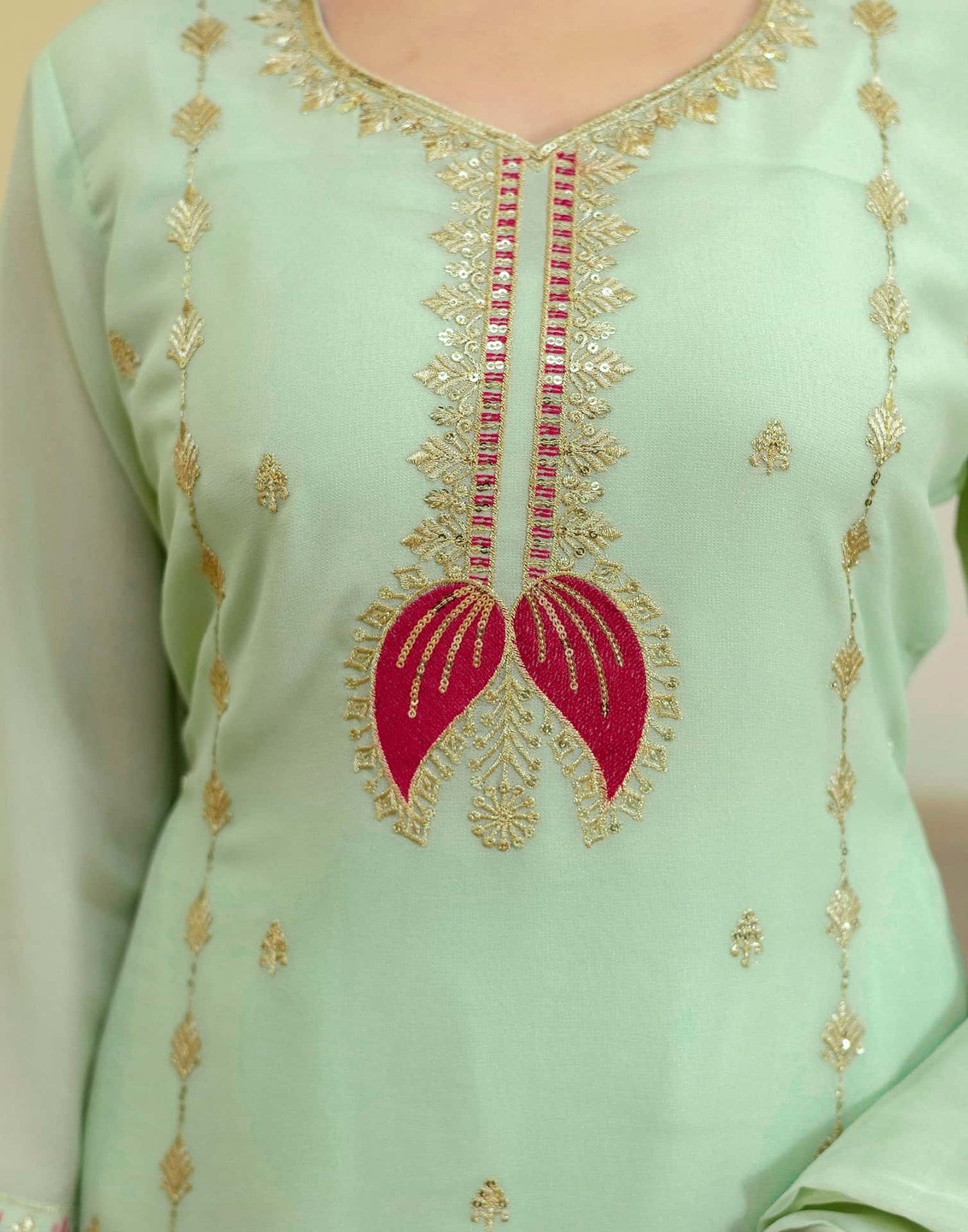 Georgette Embroidered Straight Kurta with Pant & Dupatta