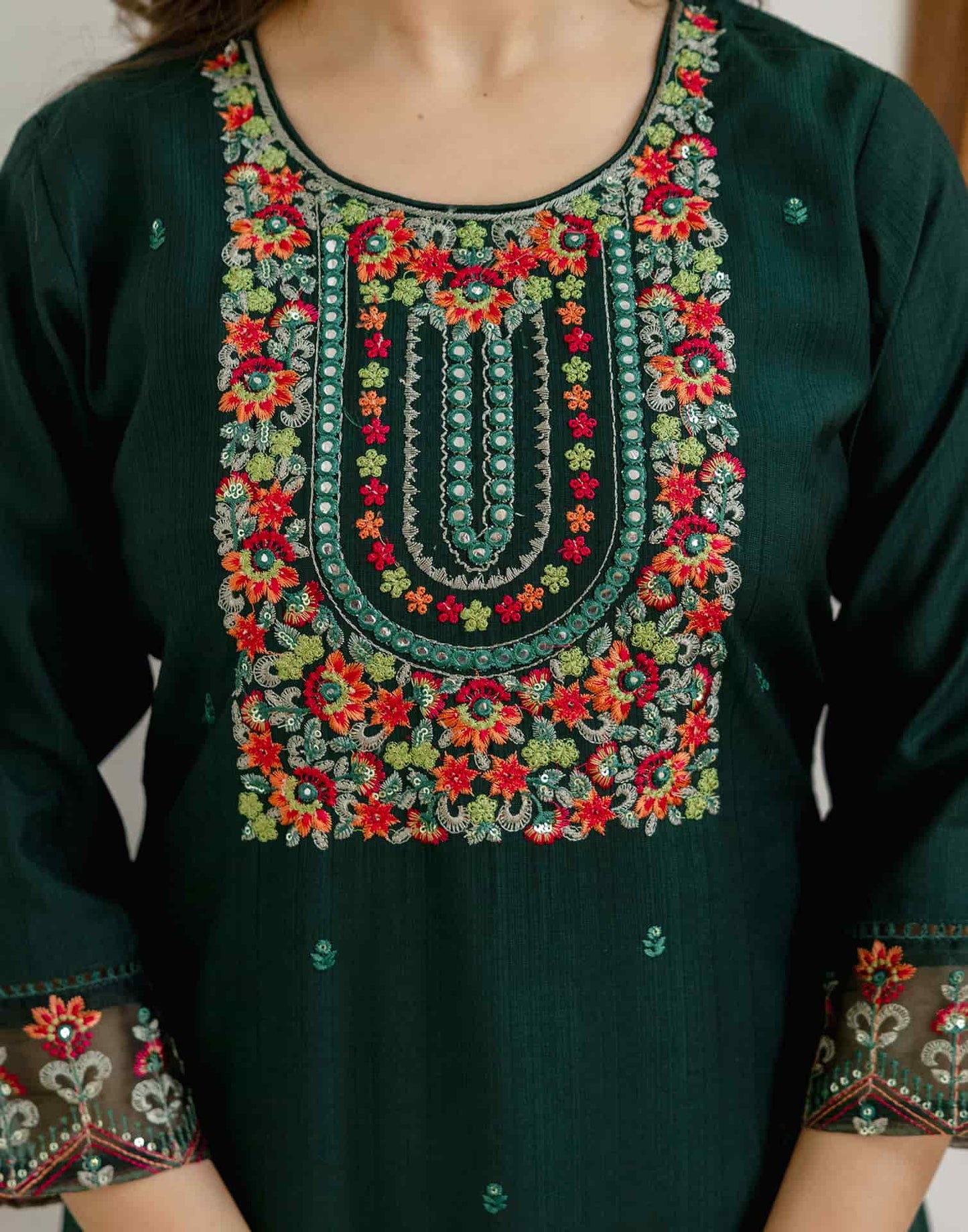 Silk Embroidered Straight Kurta with Pant & Dupatta