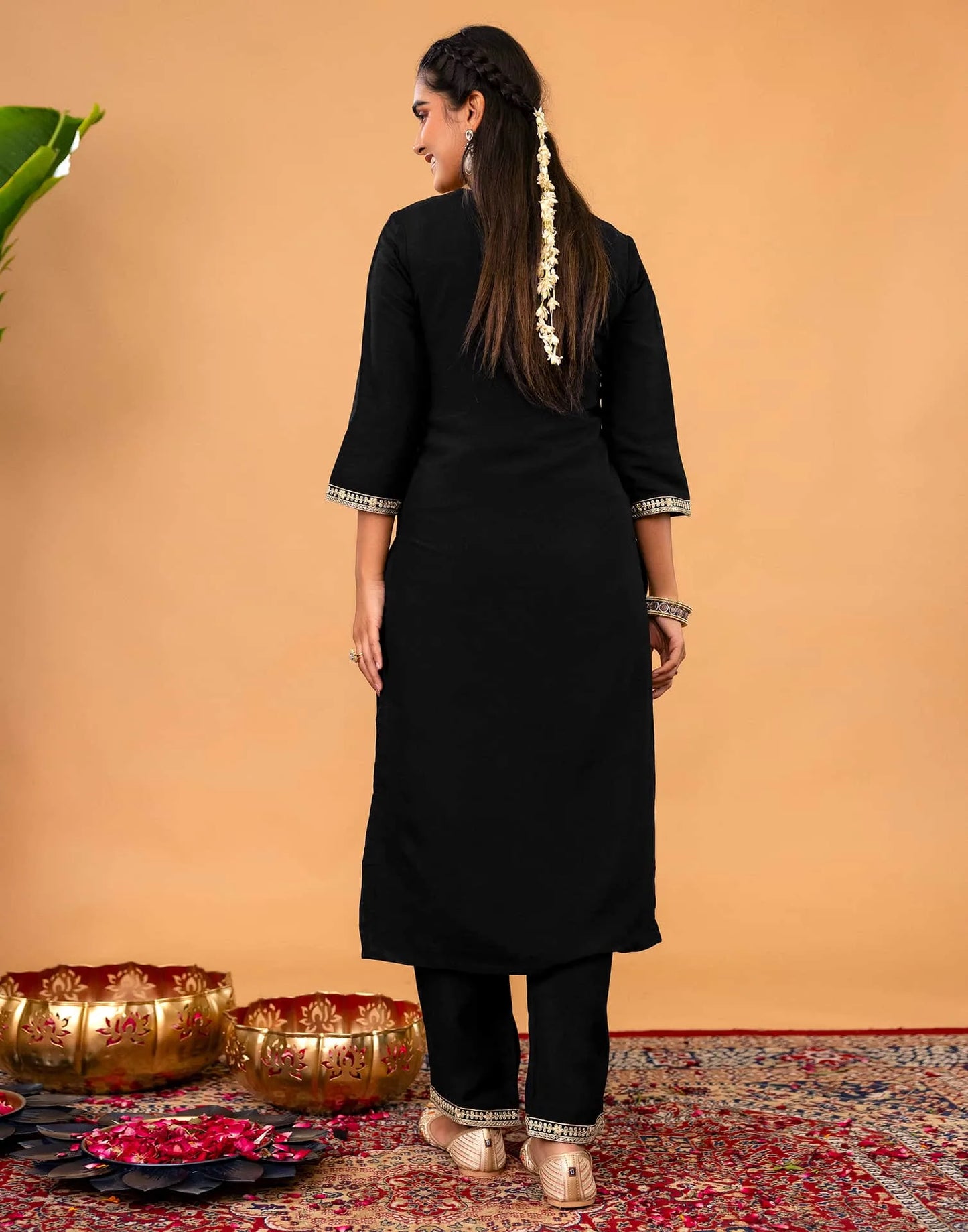 Silk Straight Embroidery Round Neck Kurta with Pant & Dupatta