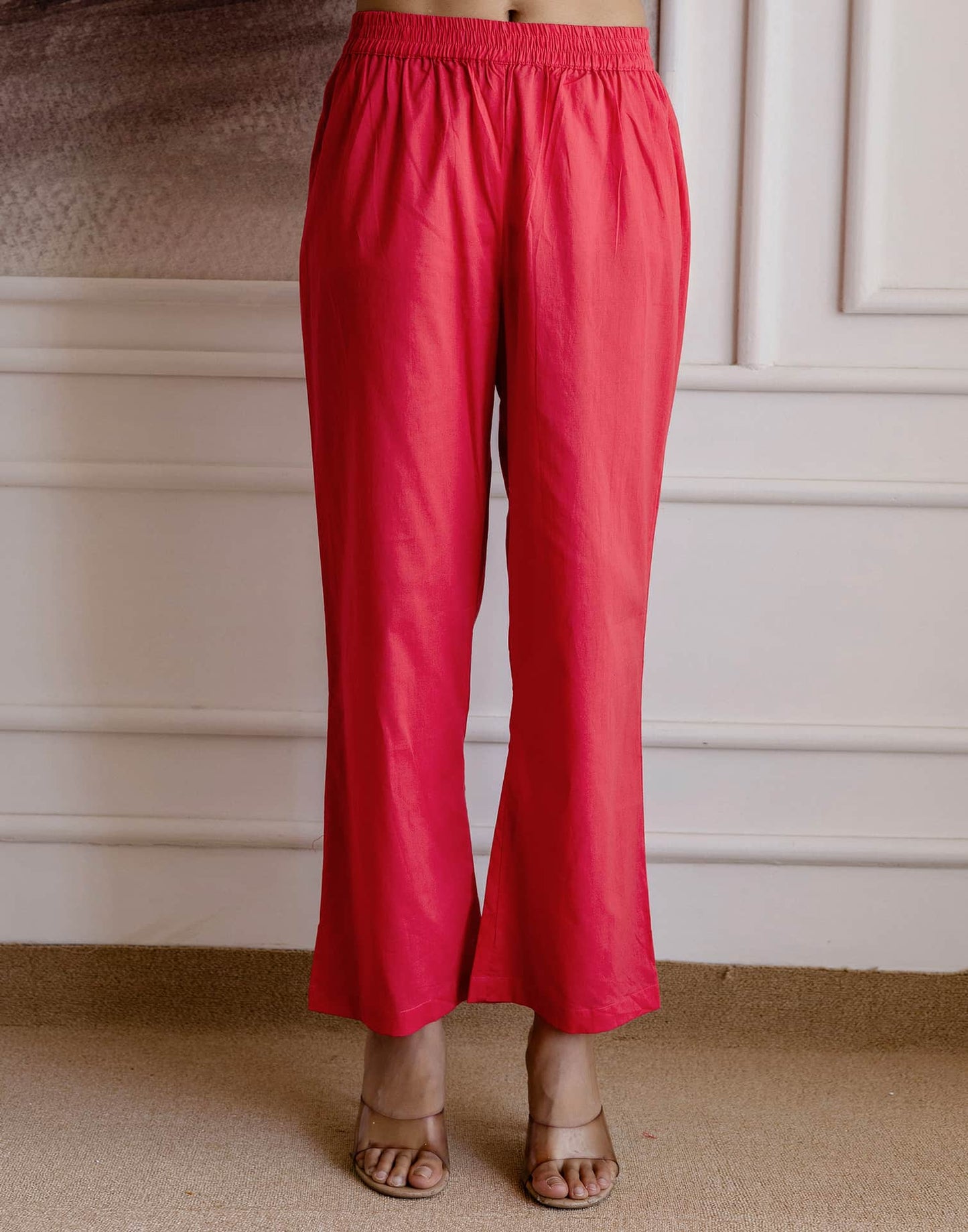 Pink Cotton Printed Straight Kurta Set with Pant & Dupatta V-Neck Floral Kurti for Women