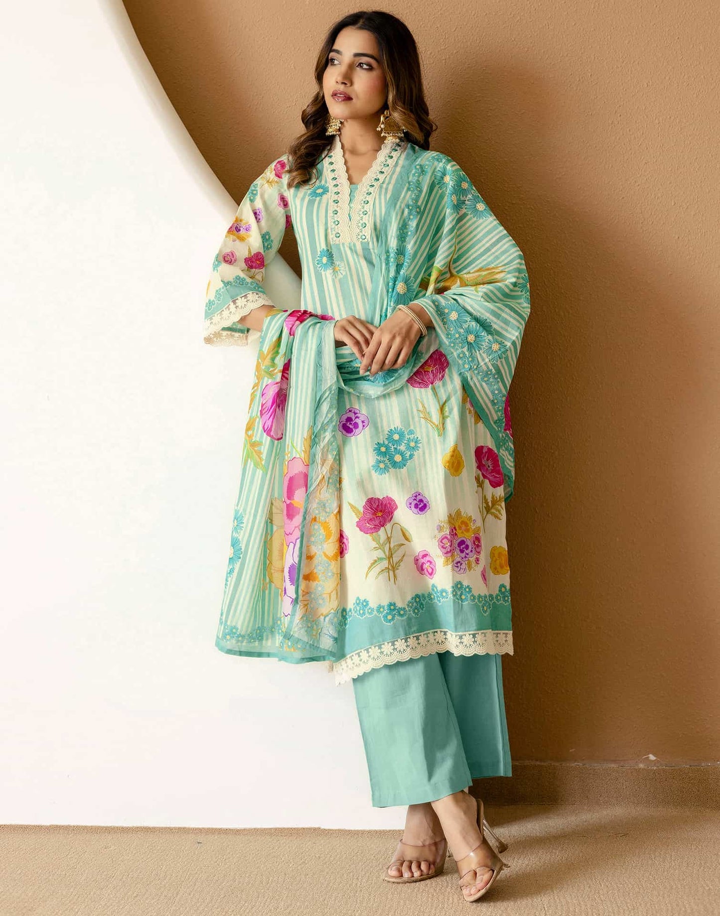 Cotton Printed Straight Kurta with Pant & Dupatta
