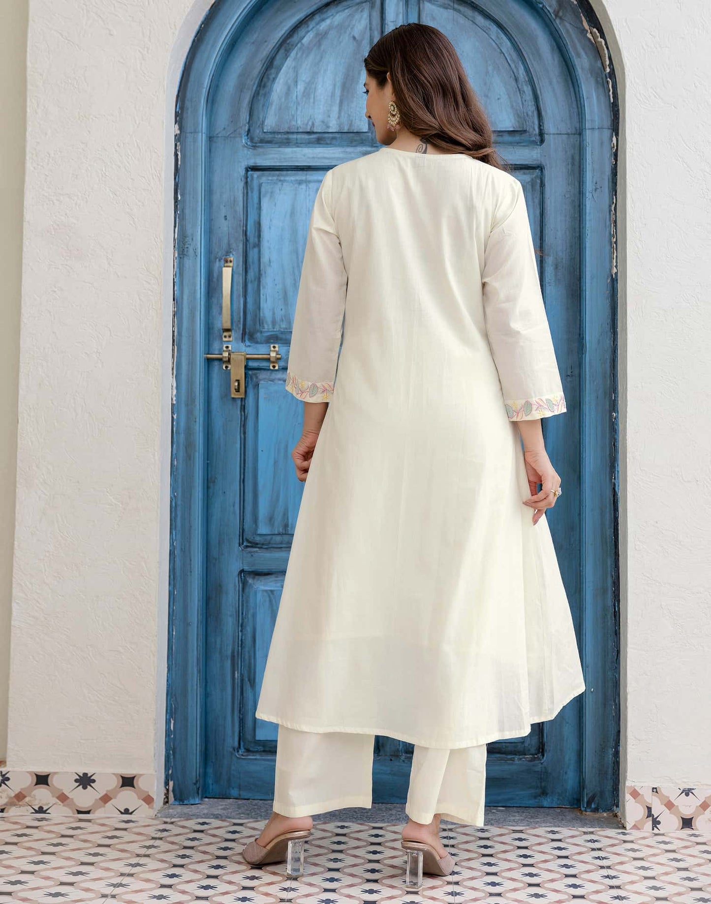 Cotton Embroidered A-line Kurta with Pant & Dupatta