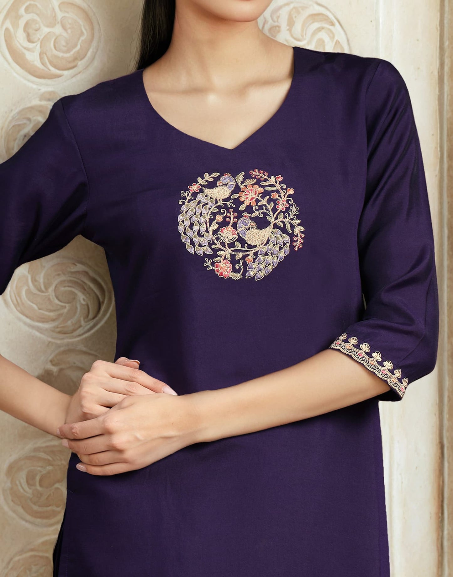 Elegant Purple Silk Embroidered Kurta Set with Sharara & Dupatta Perfect Diwali & Wedding Ethnic Wear