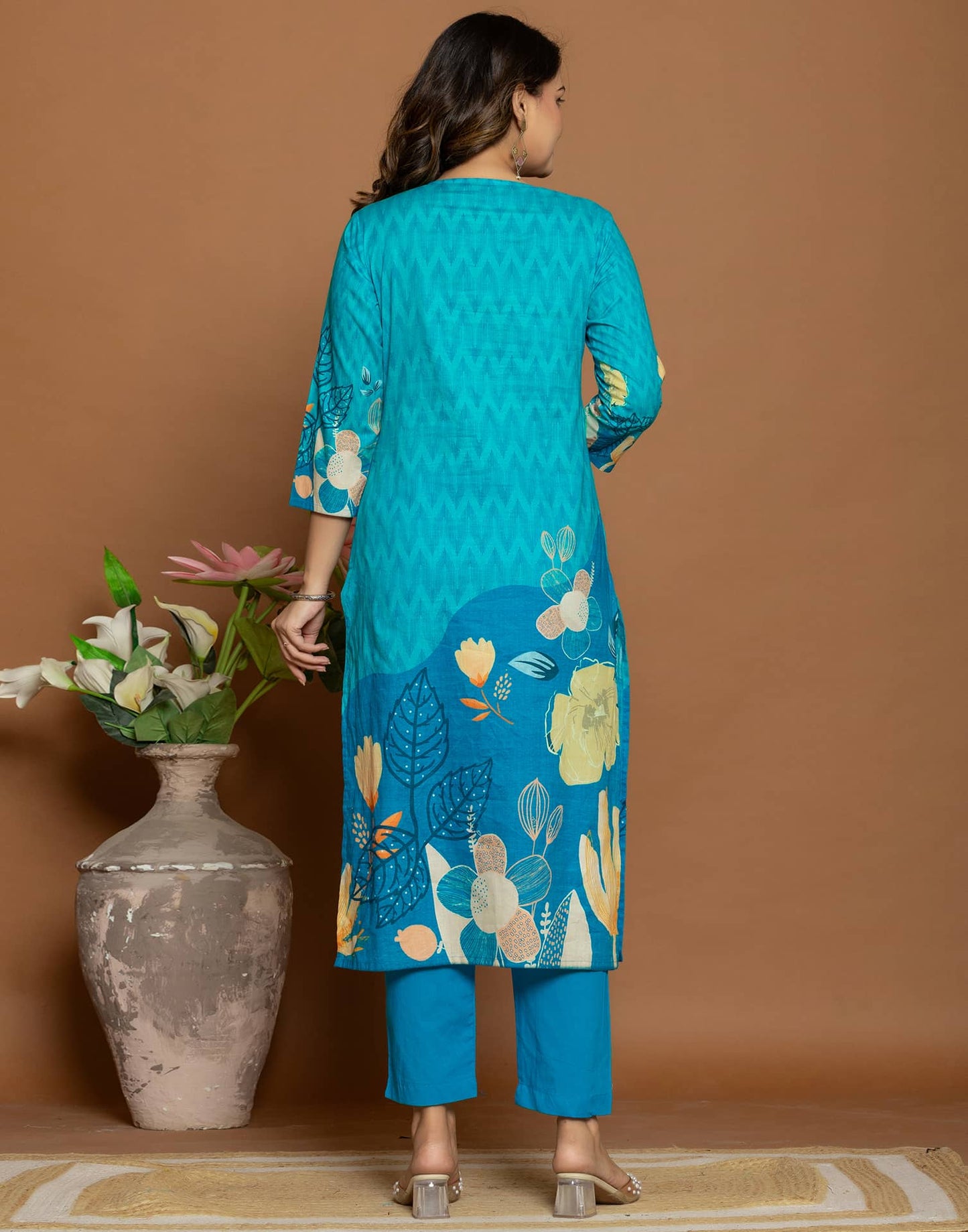 Blue Cotton Printed Straight Kurta Set with Pant & Dupatta for Women Affordable Daily Wear Outfit