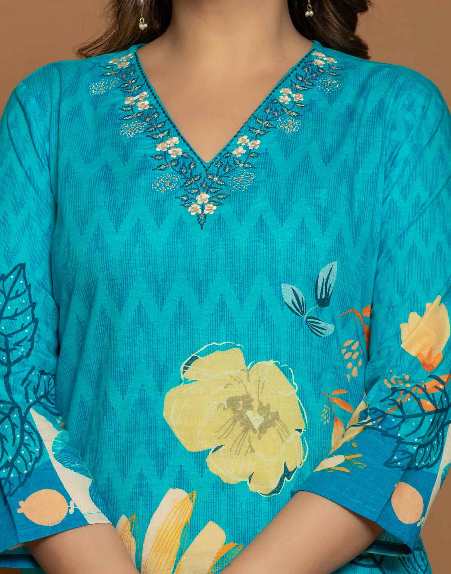Blue Cotton Printed Straight Kurta Set with Pant & Dupatta for Women Affordable Daily Wear Outfit