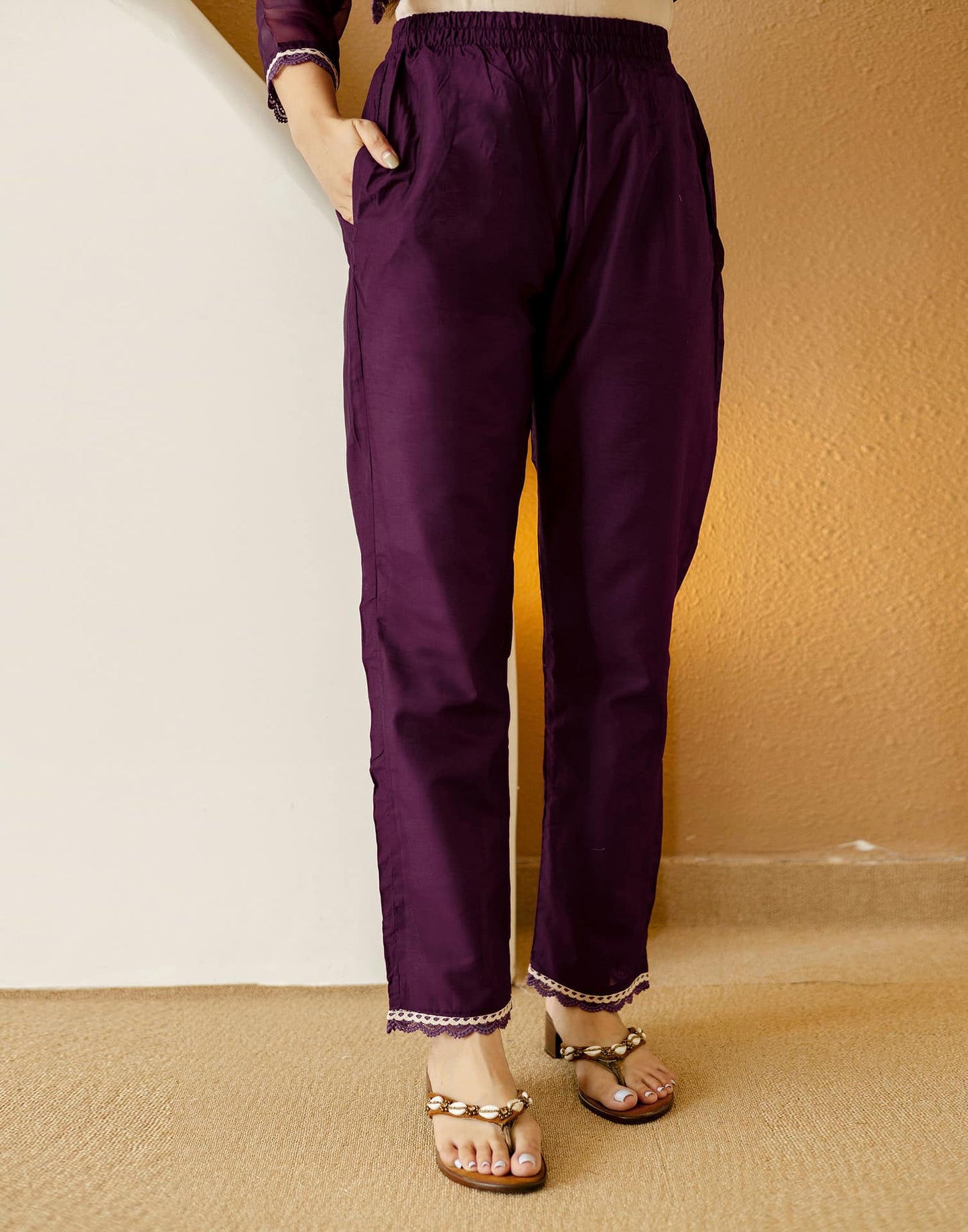 Purple Silk Embroidered Straight Kurta Set with Pant & Dupatta