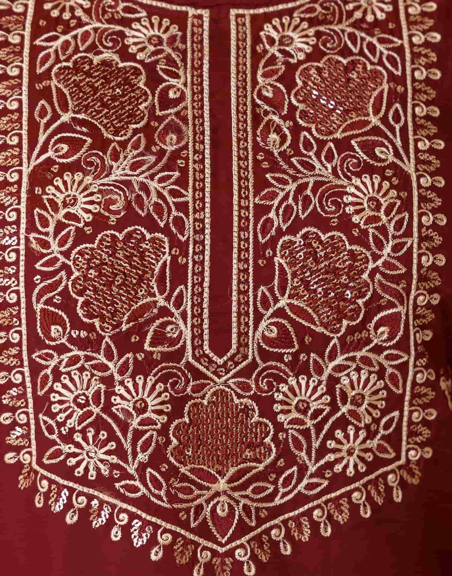 Maroon Silk Embroidered Straight Kurta Set with Pant & Dupatta for Women