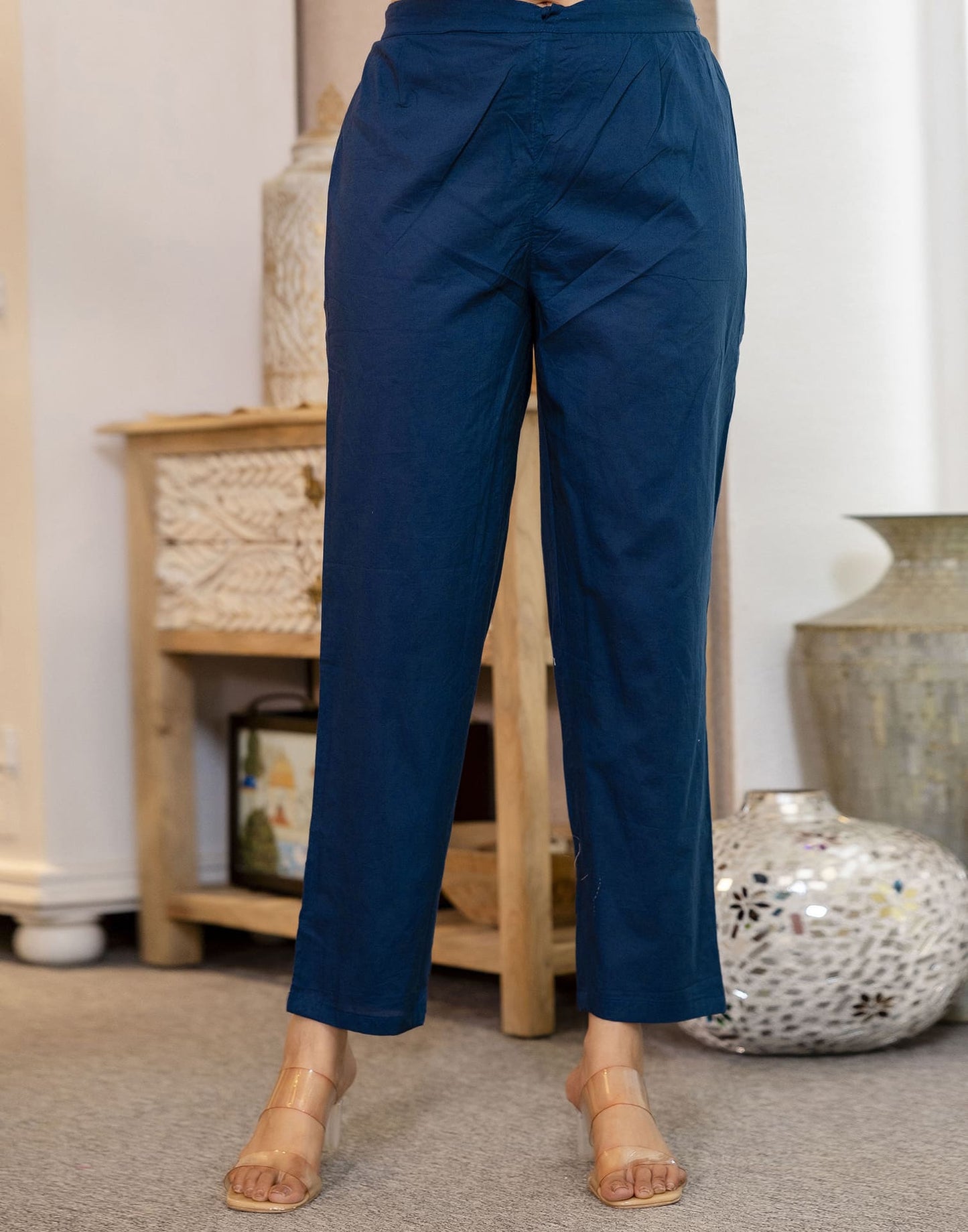 Blue Cotton Printed Straight Kurta Set with Pant & Dupatta under 799