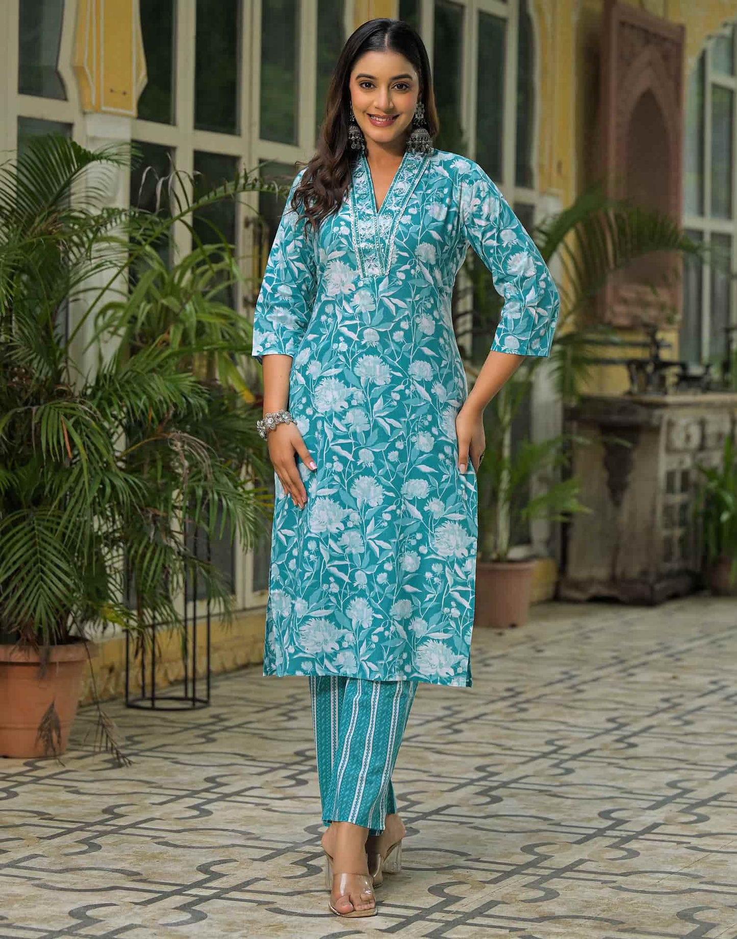 Cotton Printed Straight Kurta with Pant & Dupatta