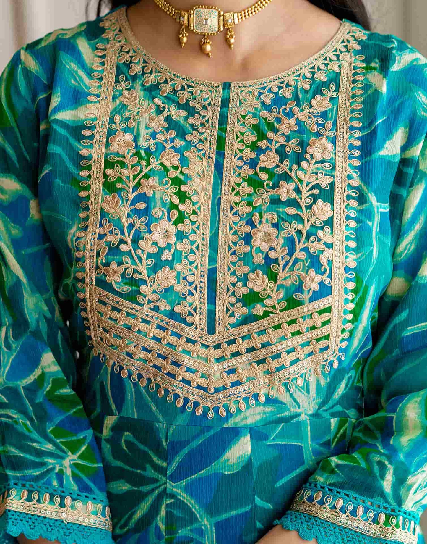 Blue Silk Printed Anarkali Kurta Set with Pant & Dupatta Affordable Ethnic Wear for Festive & Wedding