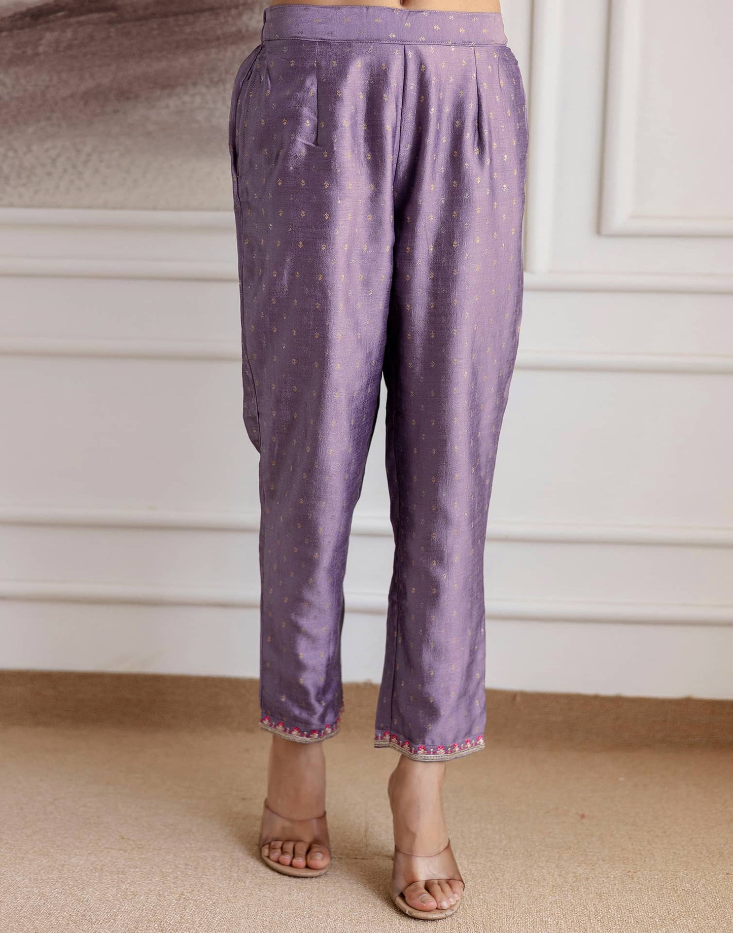 Purple Silk Printed Anarkali Kurta Set with Pant & Dupatta for Women Affordable Embroidered Festive Wear