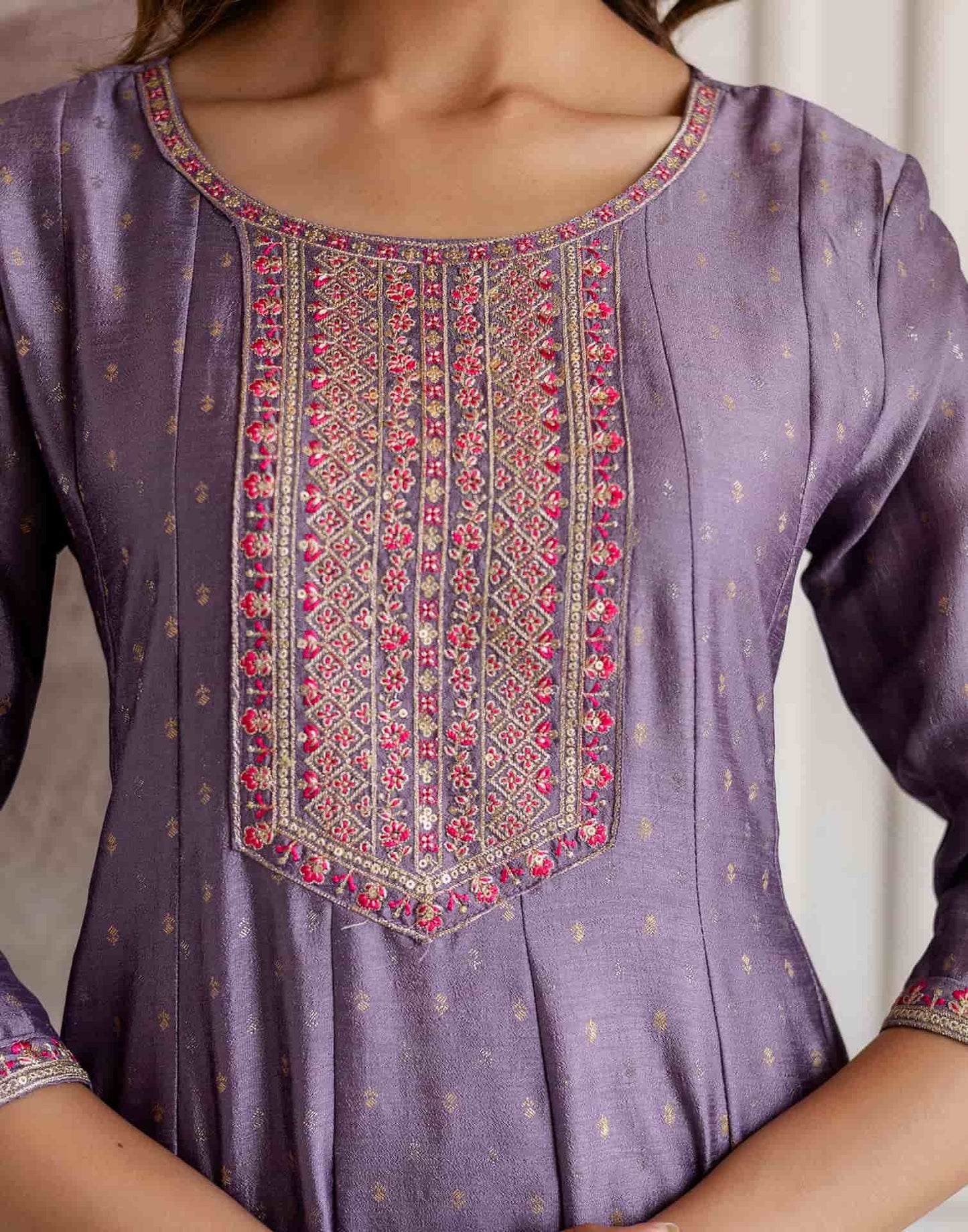 Purple Silk Printed Anarkali Kurta Set with Pant & Dupatta for Women Affordable Embroidered Festive Wear
