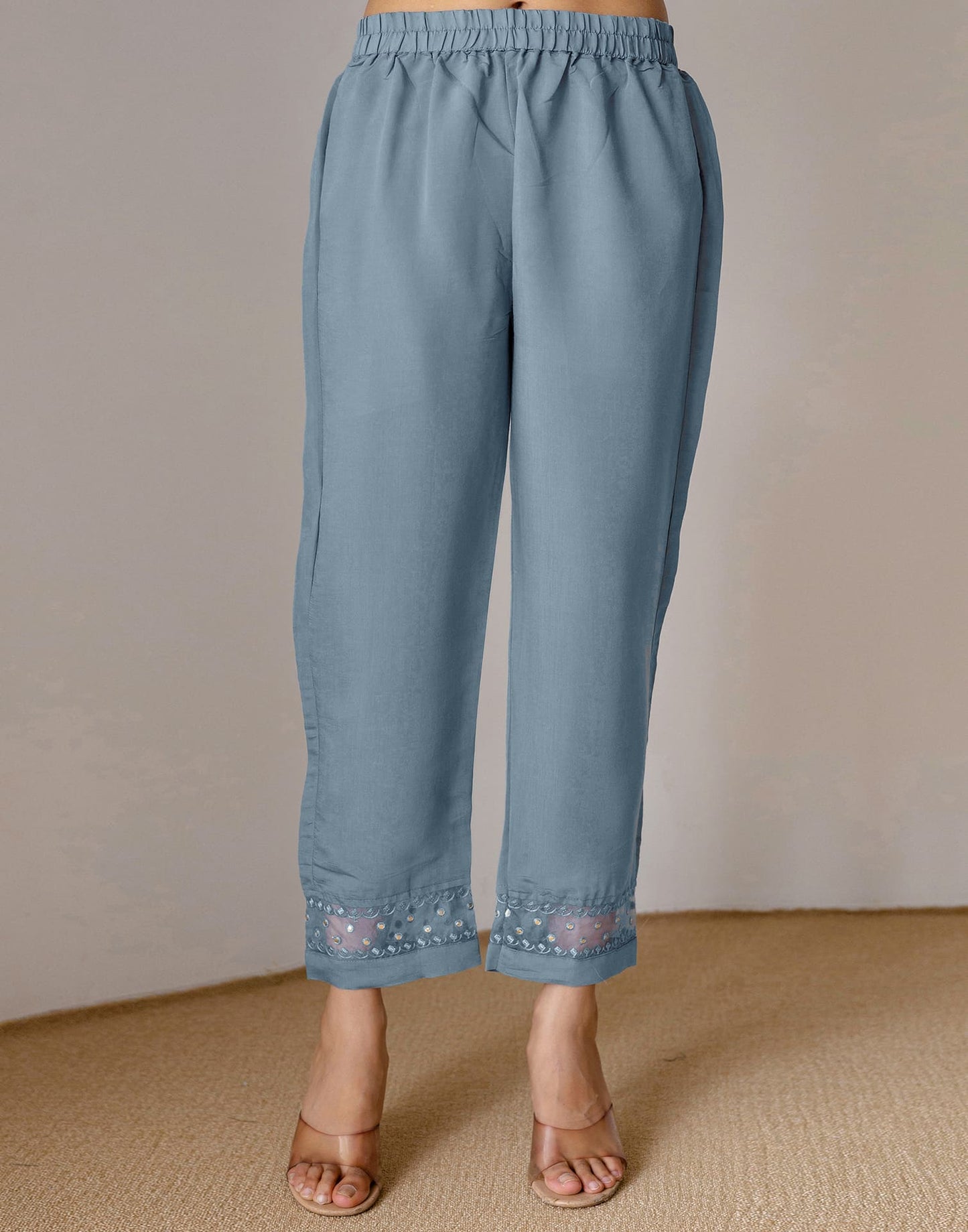 Grey Silk Embroidered Straight Kurta Set with Pant & Dupatta