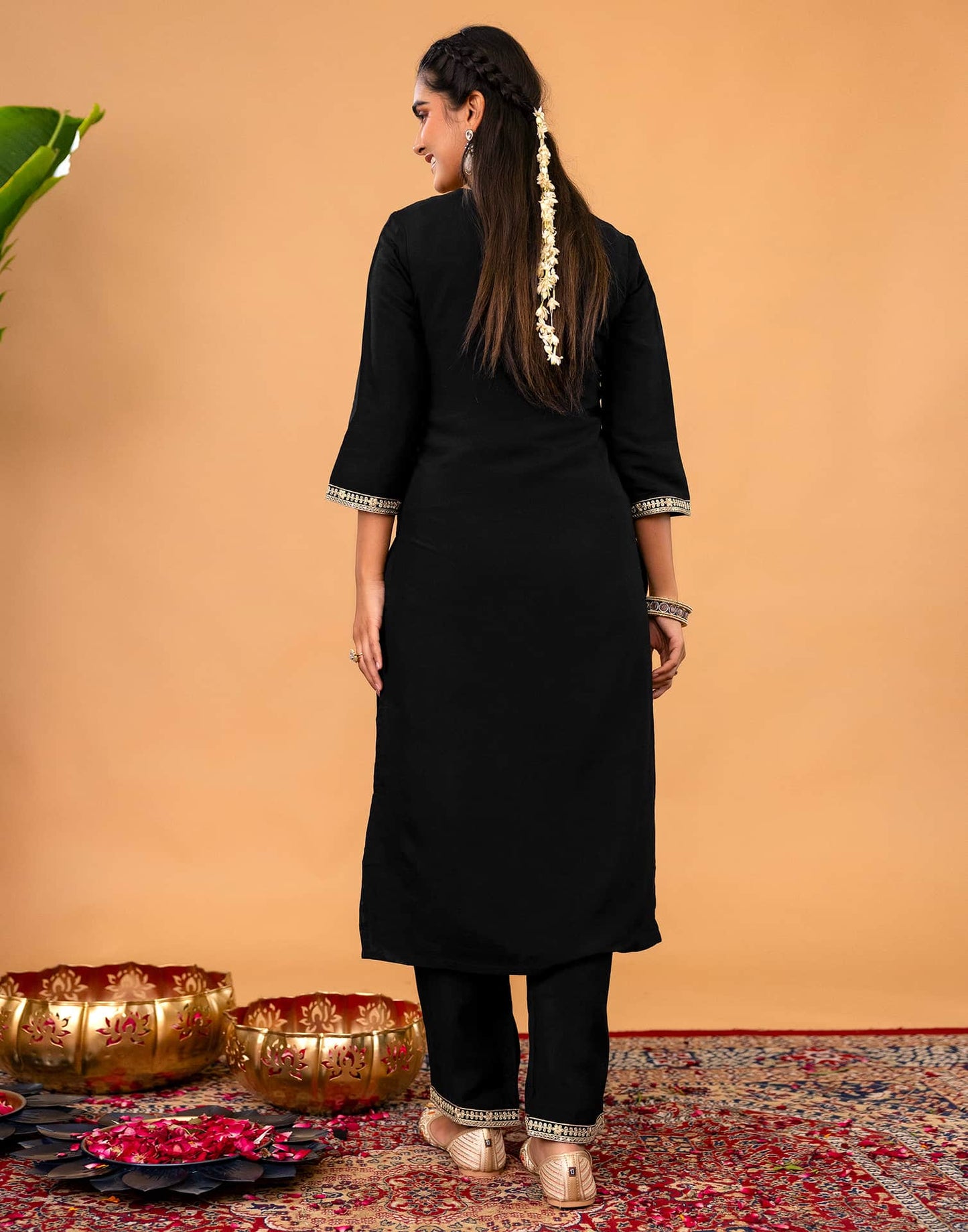 Silk Straight Embroidery Round Neck Kurta with Pant & Dupatta