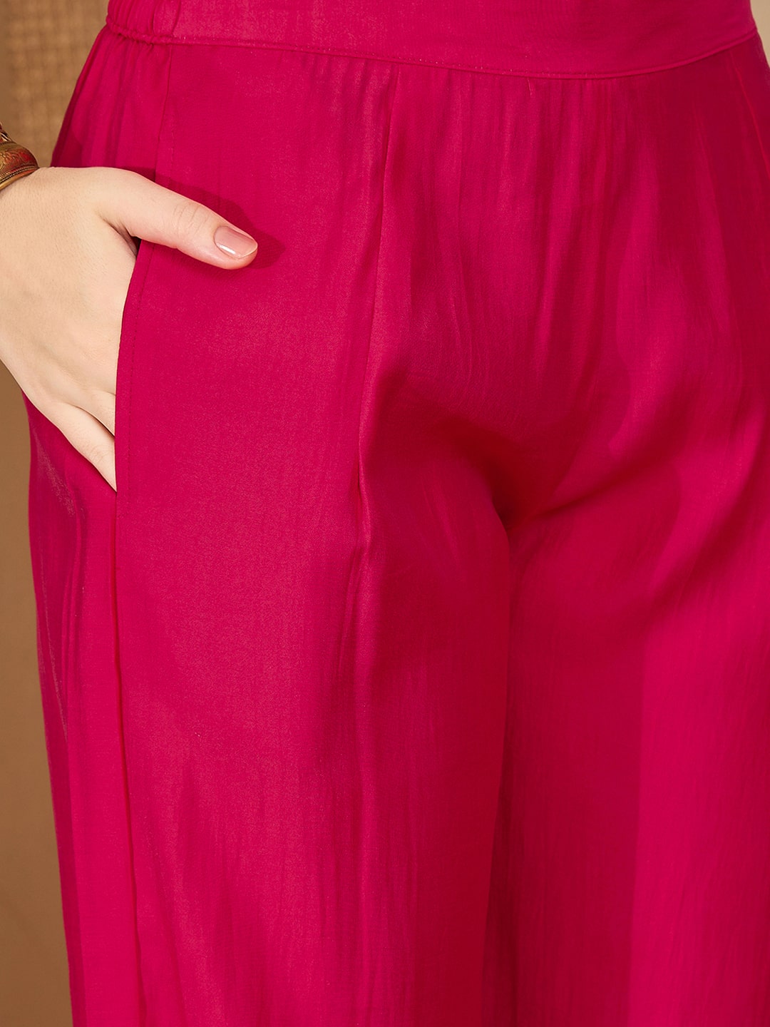 Pink Silk Bandhani Printed Straight Kurta Set with Pant & Dupatta under 1299