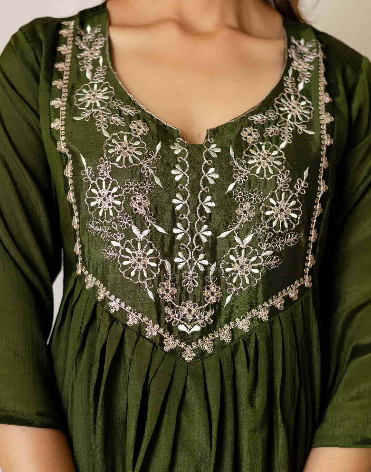 Green Silk Sequin Anarkali Kurta Set with Pant & Dupatta under 1299