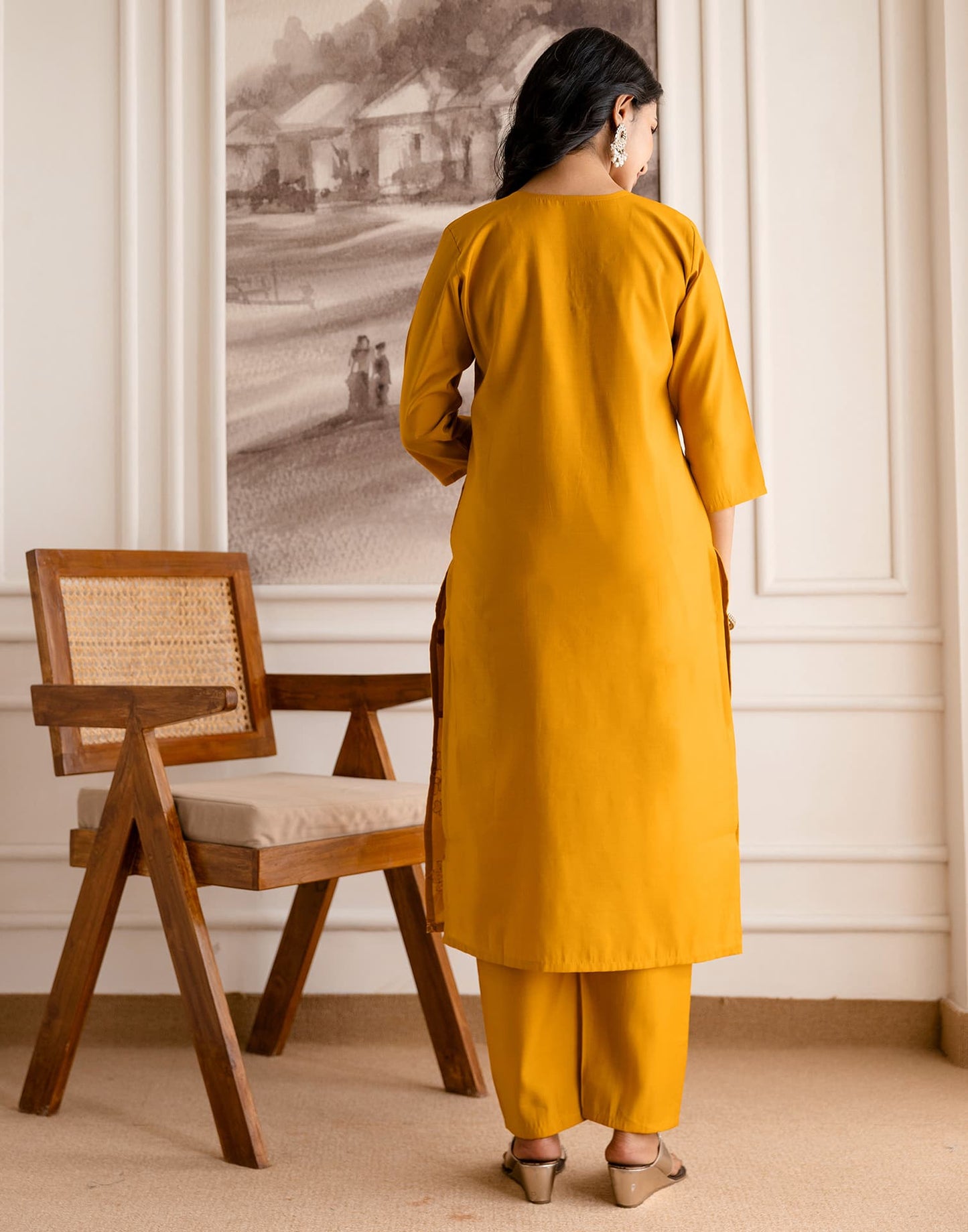 Silk Blend Embroidered Straight Kurta with Pant & Dupatta