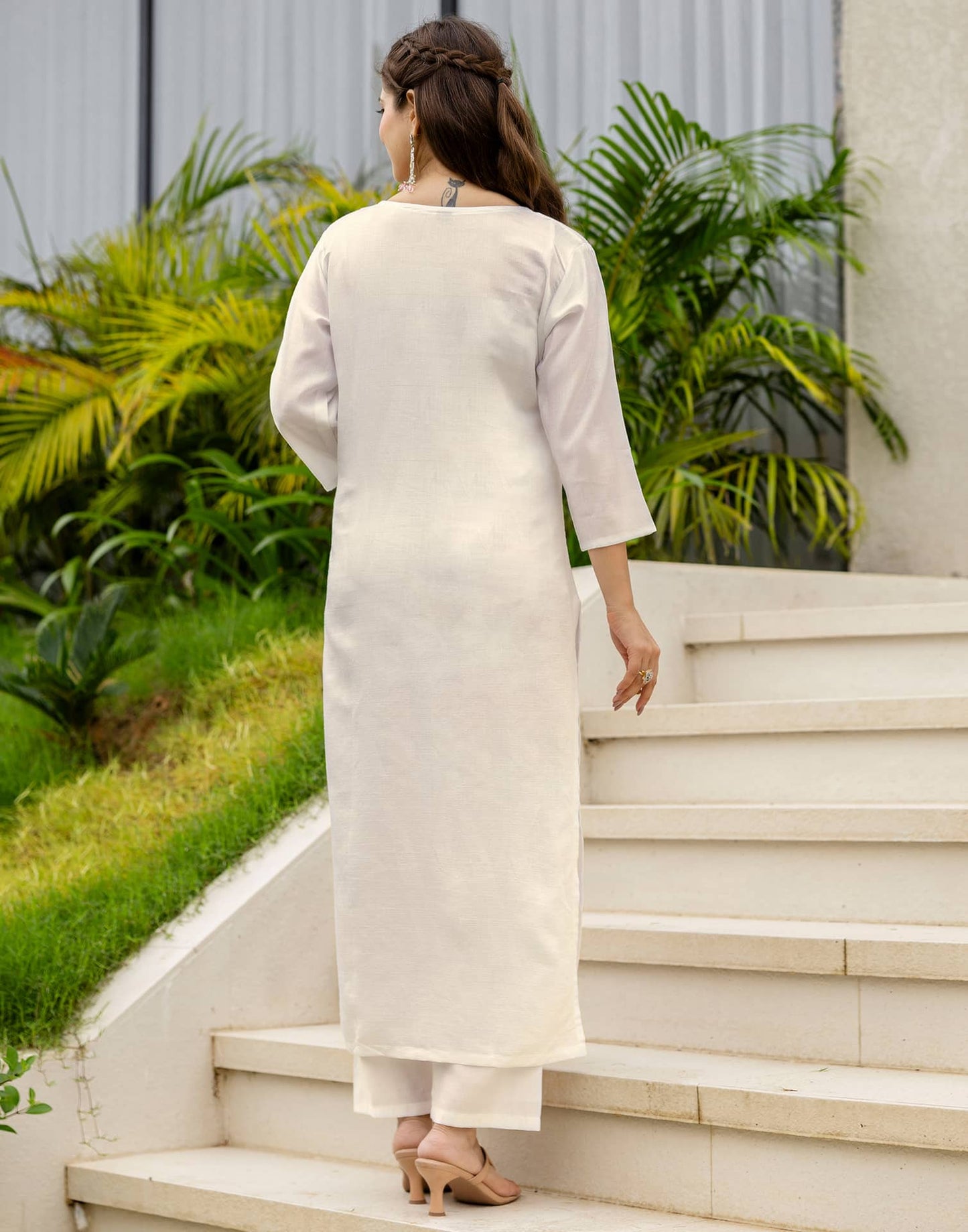 Silk Blend Embroidered Straight Kurta with Pant & Dupatta