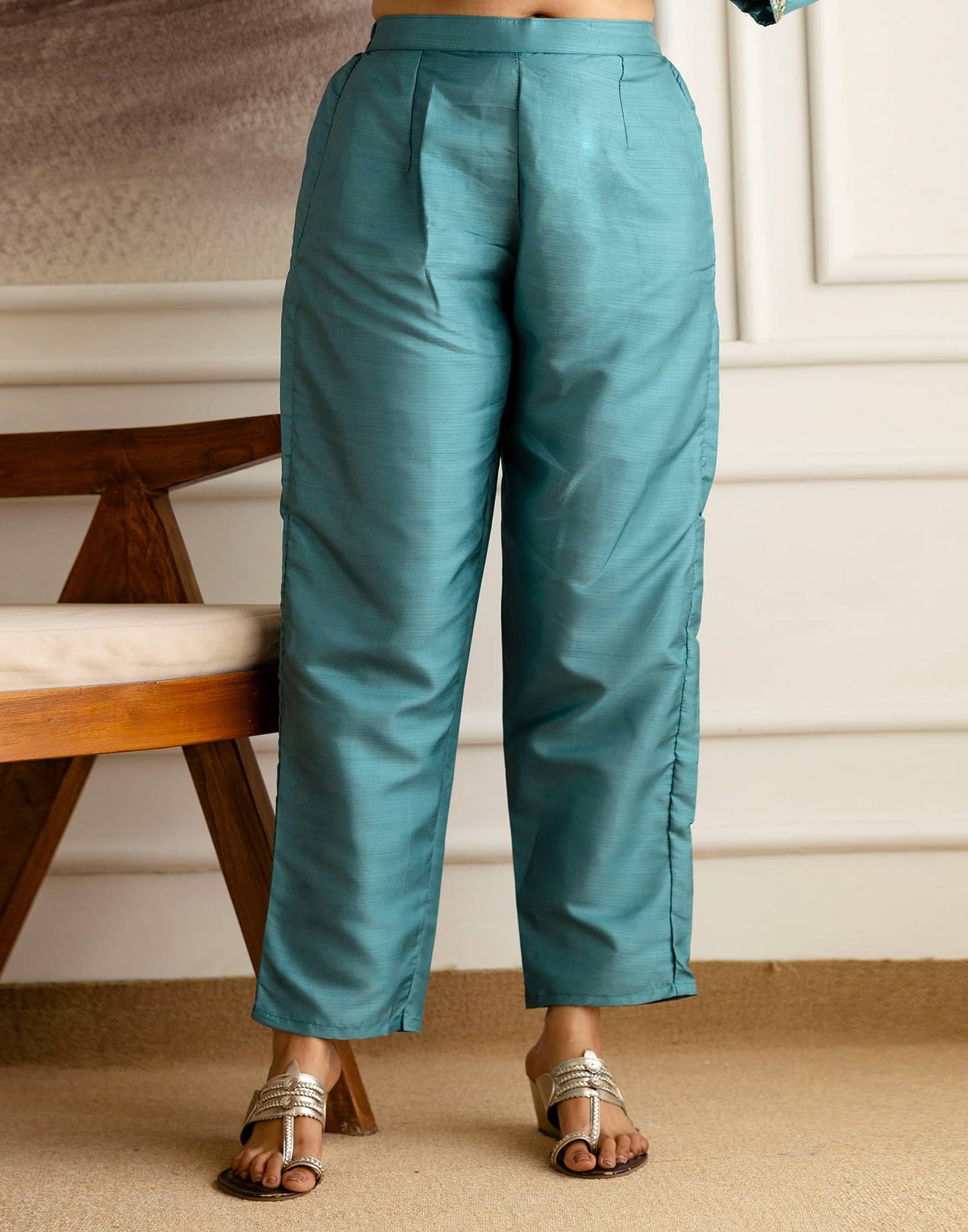 Blue Silk Embroidered Straight Kurta Set with Pant & Dupatt under 1299