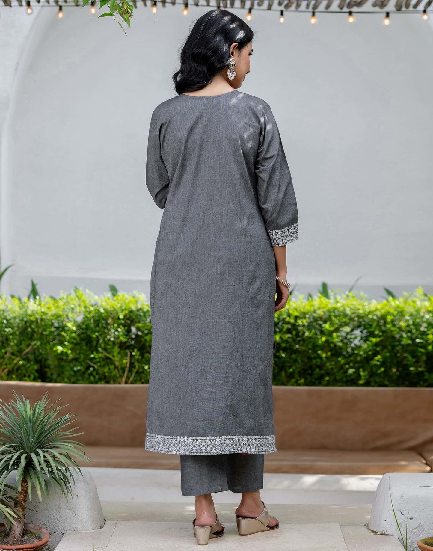 Grey Cotton Woven Straight Kurta Set with Pant & Dupatta under 1250