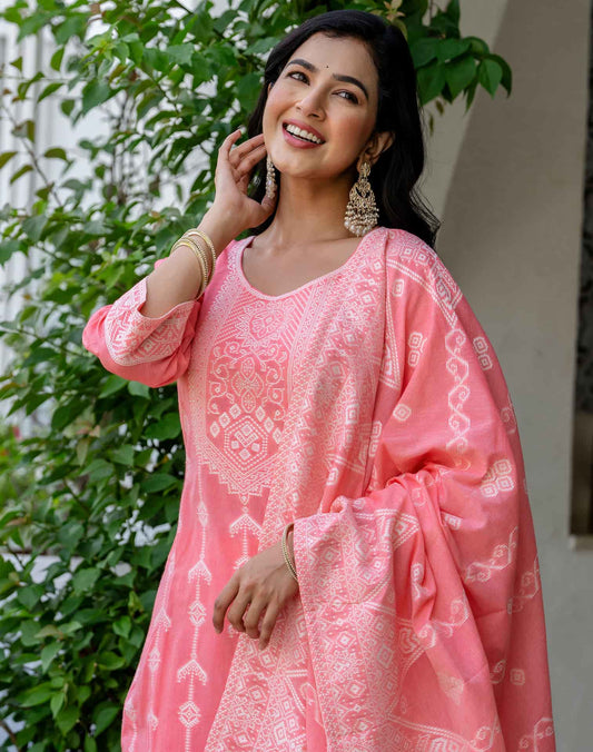 Cotton Woven Design Straight Kurta with Pant & Dupatta