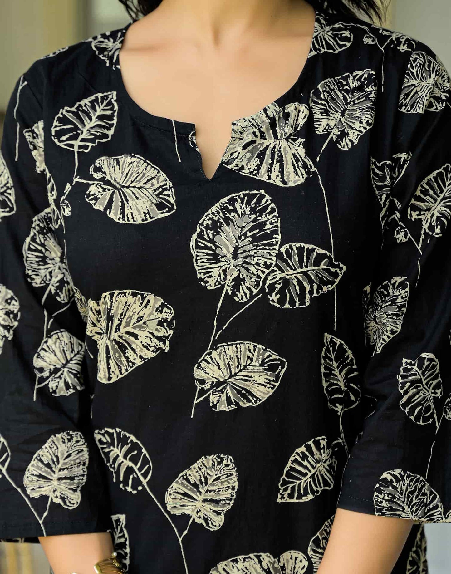 Cotton Straight Printed V-Neck Kurta with Pant & Dupatta