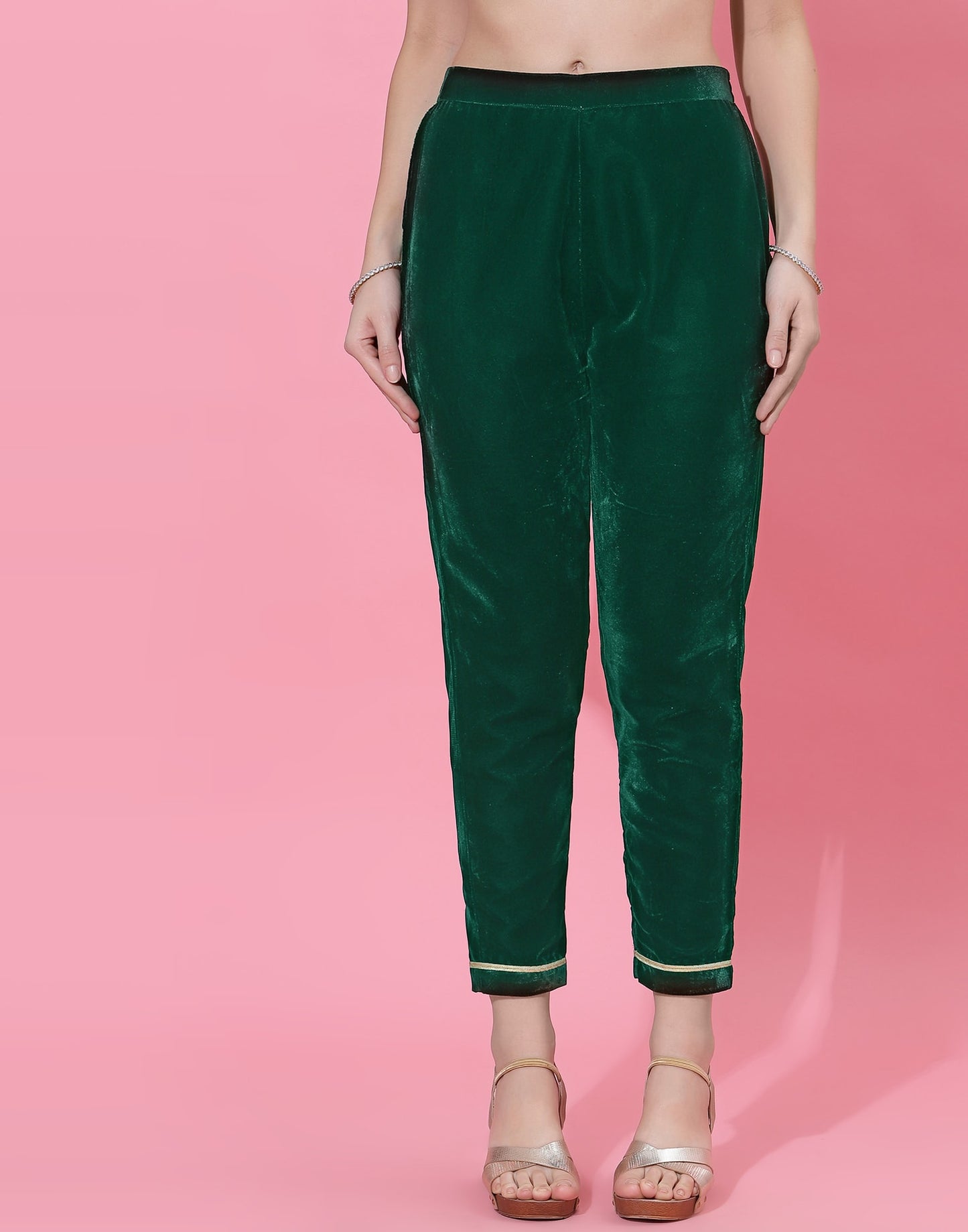 Dark Green Velvet Straight Kurta Set with Pants & Dupatta under 1000